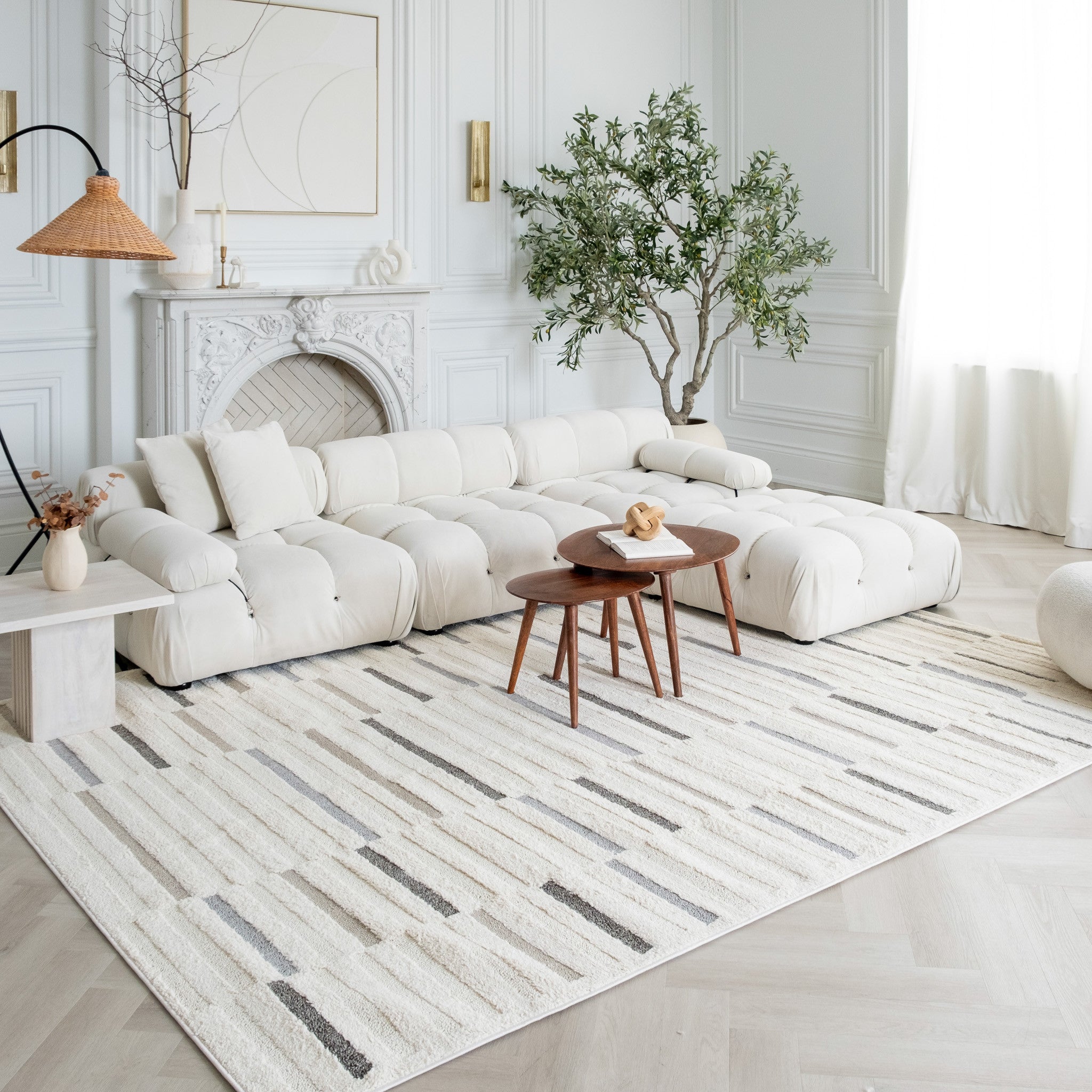 Large 8' x 11' Gray and Cream Abstract Distressed Area Rug - Ideal Stain - Resistant Carpet for Family Homes