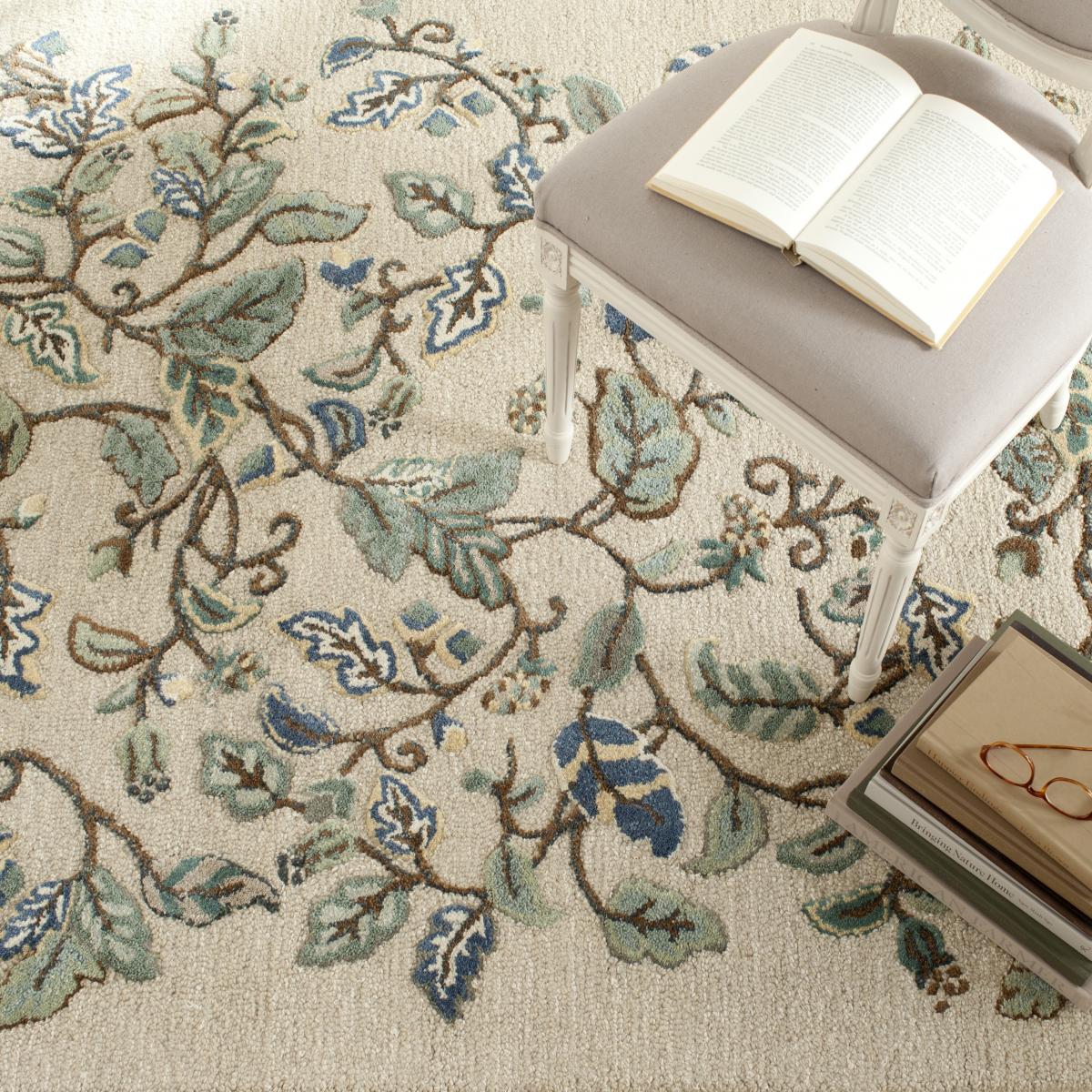 High - Quality Artisan Hand - Tufted Martha Autumn Woods Rug Featuring a Stunning Vivid Floral Motif in Warm Autumnal Tones