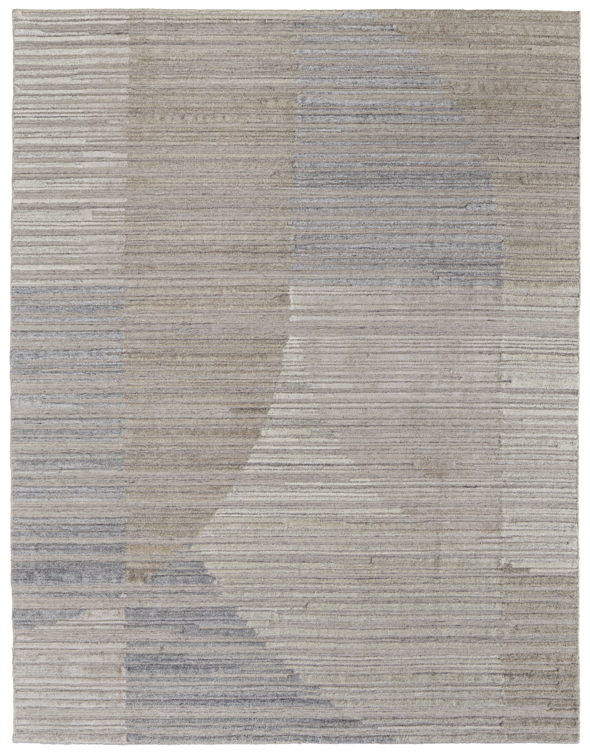 Exquisite Hand-Woven Abstract Tan and Blue Area Rug for a Stylishly Decorated Living Room