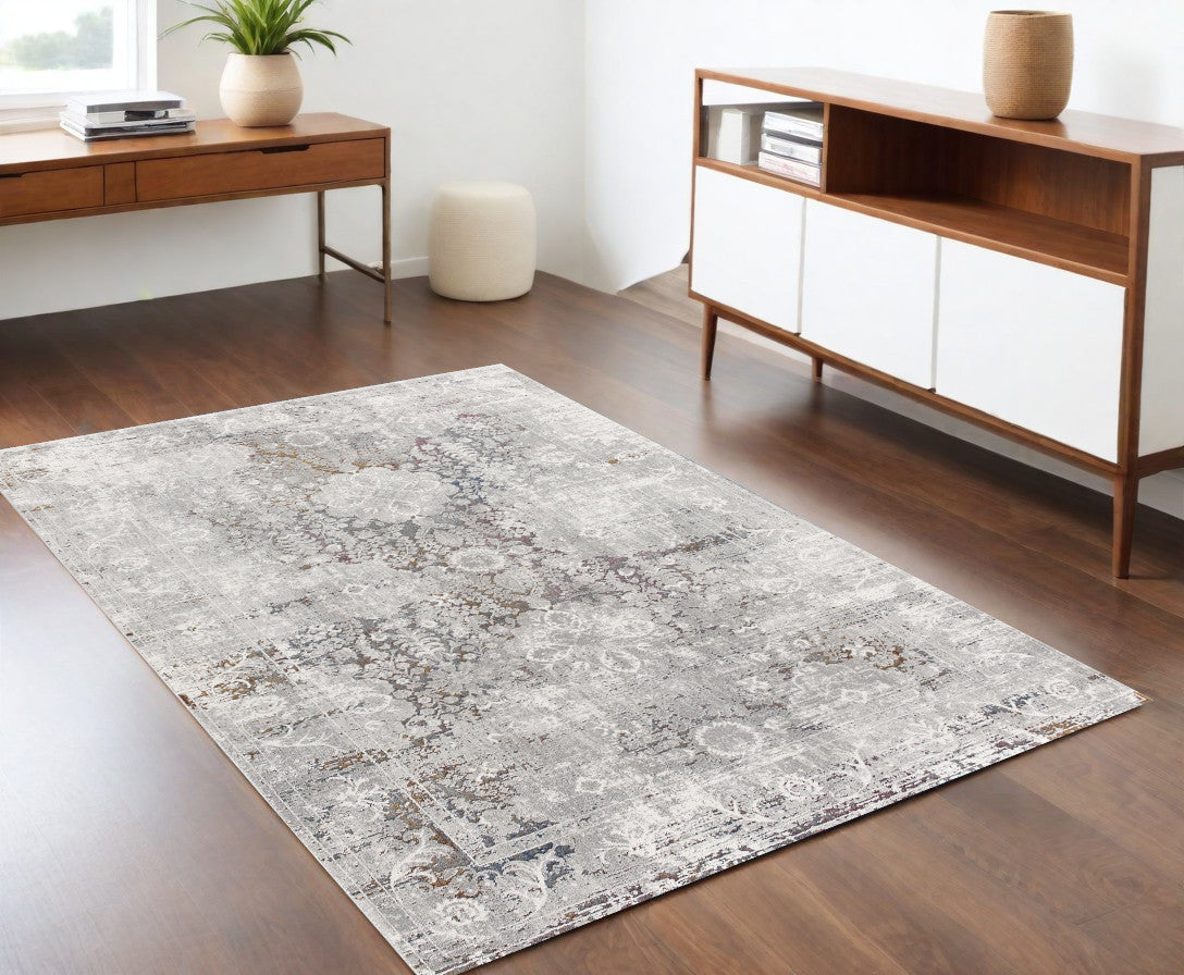 Elegant Turkish Gray Abstract Area Rug for Living & Bedroom Decor