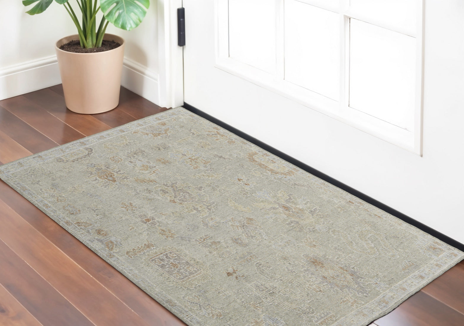 Exquisite Hand-Knotted Gray and Brown Wool Floral Area Rug for Stylish Homes
