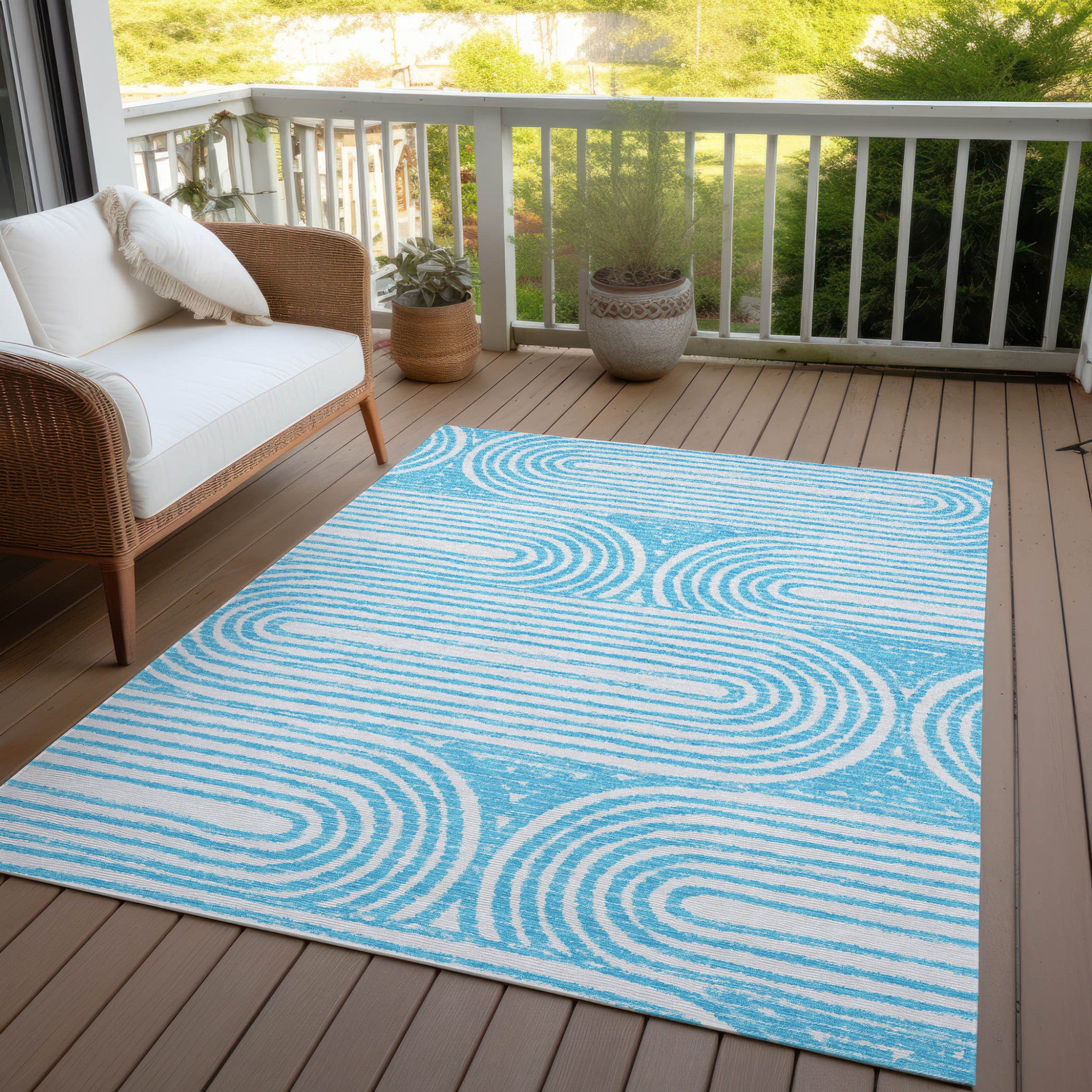 Modern Washable, Stain-Resistant & Non-Skid Abstract Indoor-Outdoor Runner Rug