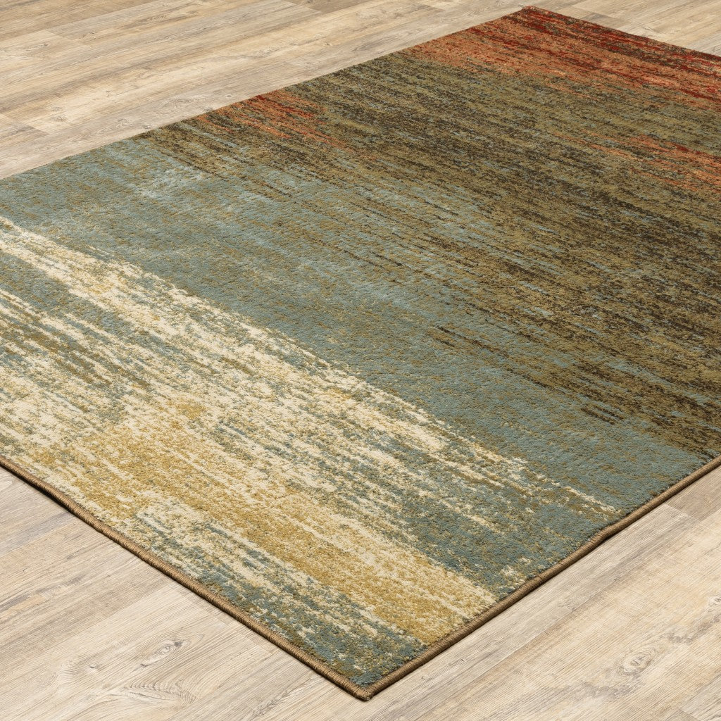 Durable Abstract Blue and Brown Distressed Area Rug for Cozy Living Spaces