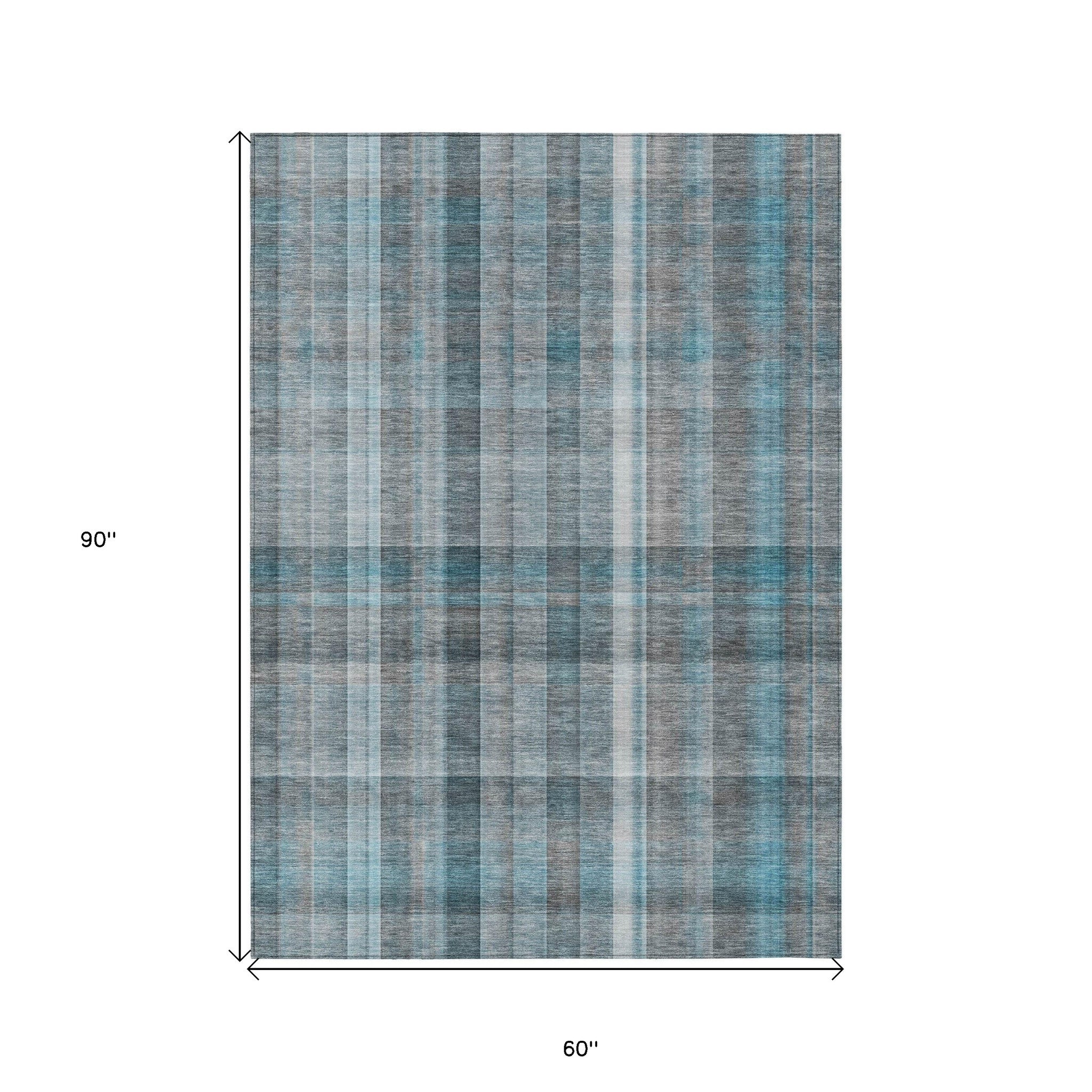 Stylish and Versatile Gray Plaid Indoor Outdoor Washable Runner Rug with Non-Skid and Stain Resistant Features for Decorating Your Space