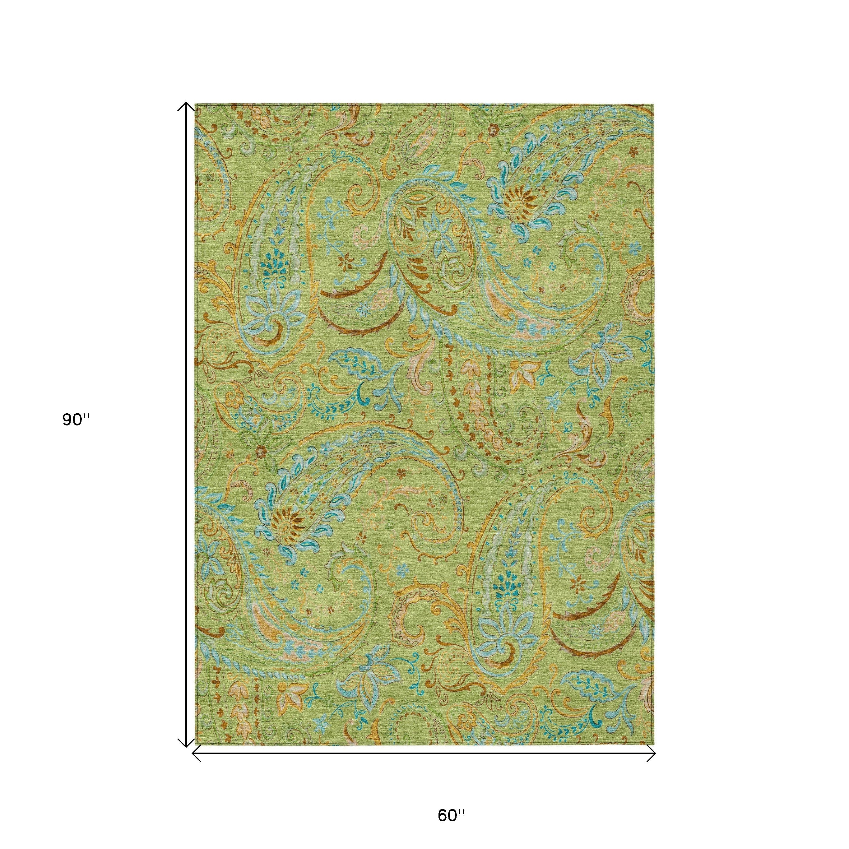 Stylish and Stain-Resistant Washable Outdoor Area Runner Rug with Paisley Pattern - Perfect for Spaces with Kids and Pets