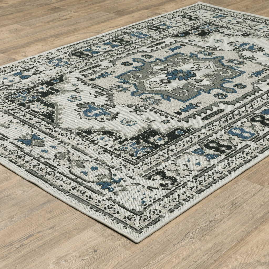 Exquisite Stain-Resistant Blue and Beige Oriental Area Rug for Indoor/Outdoor Home Use