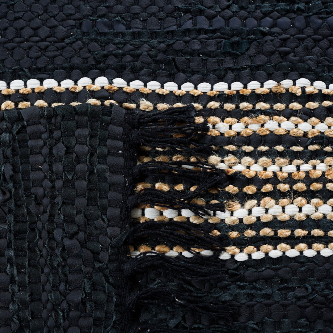 Luxurious Vintage Hand-Woven Leather & Jute Rug for Elegant Home Decor