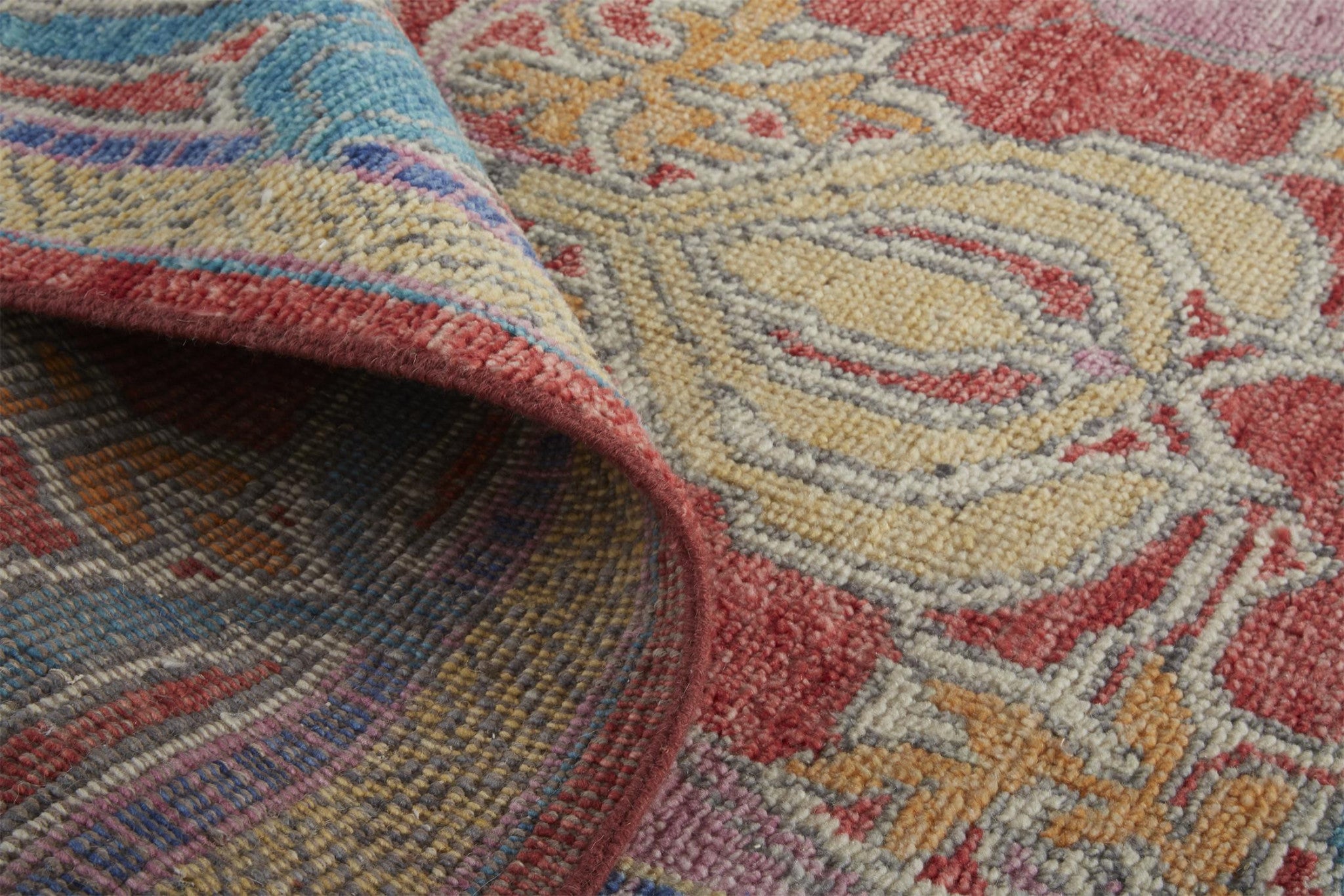 Stylish Hand-Knotted Red and Yellow Wool Oriental Area Rug for Chic Spaces