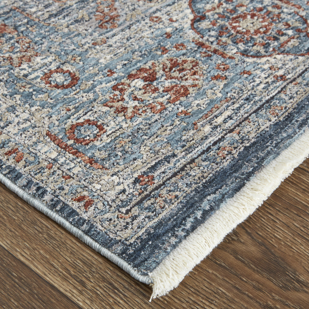 Exquisite Oriental Style Area Runner Rug with Worn and Faded Pattern, Fringed and Stain-Resistant for Family Living Spaces
