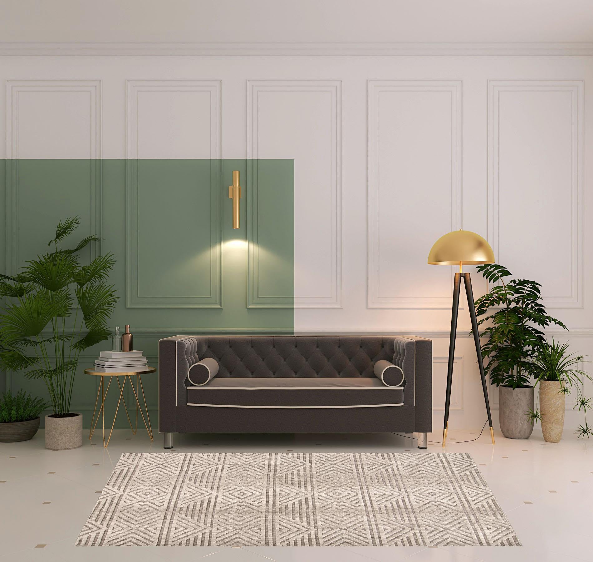 High - Quality Stain - Resistant Geometric Area Rug in Tan, Ivory, and Brown Tones for a Warm and Stylish Home Decor
