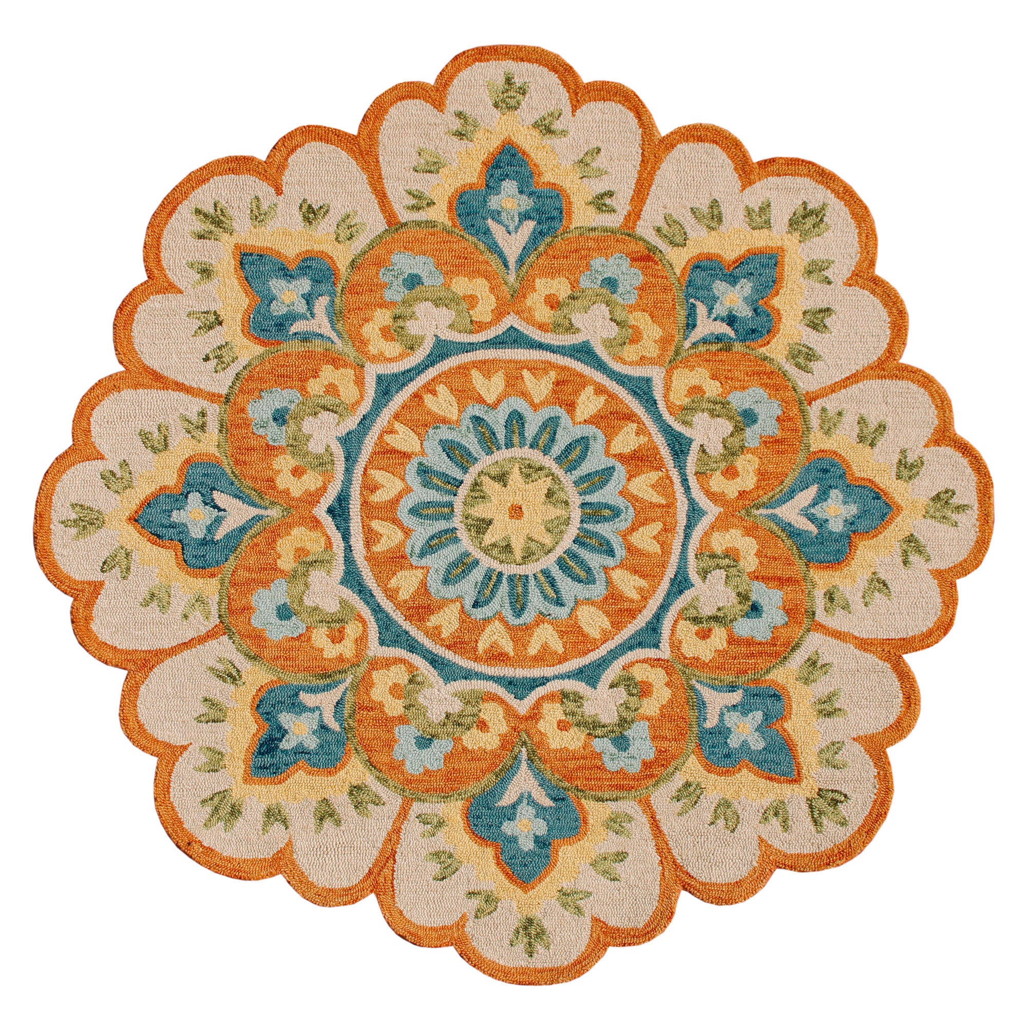 Stylish Hand-Tufted Blue and Cream Wool Floral Medallion Area Rug for Home Decor