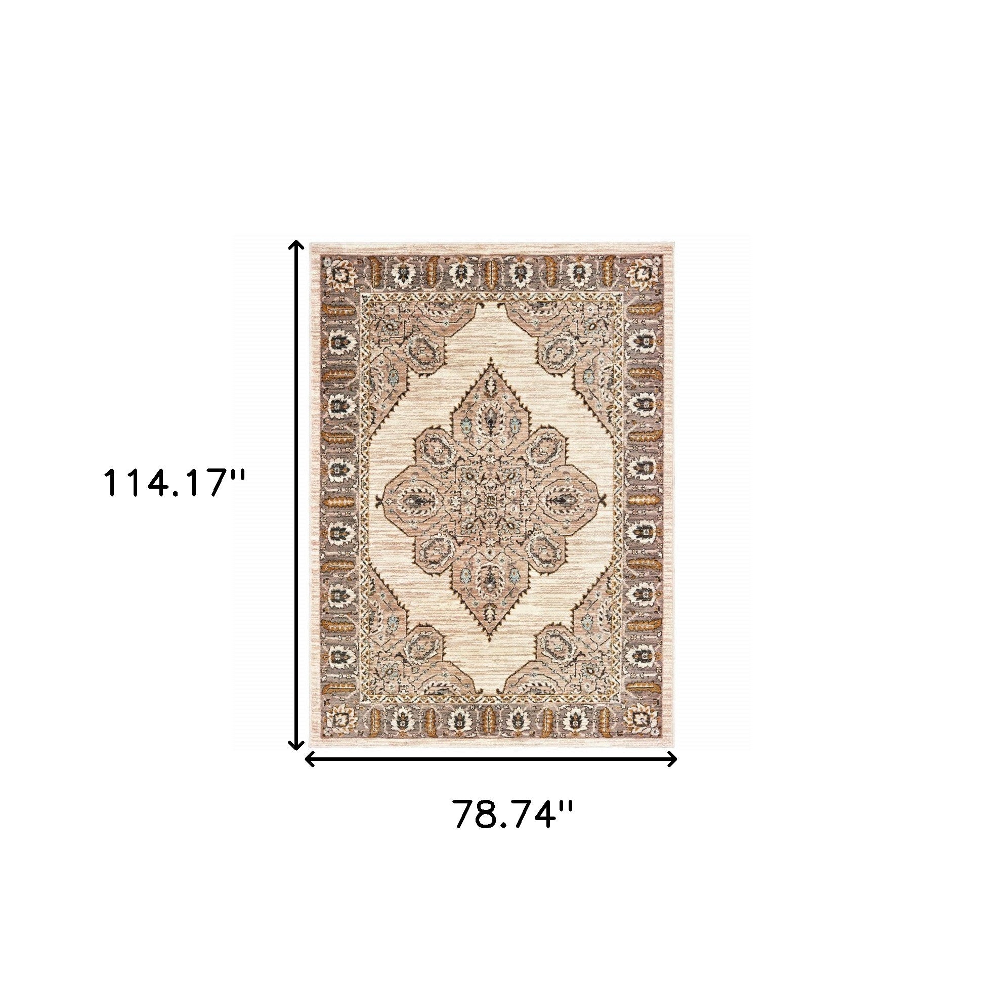 Stain-Resistant 7x10 Ft Area Rug in Ivory, Gold, Grey & Blue - Stylish Oriental Design for Home