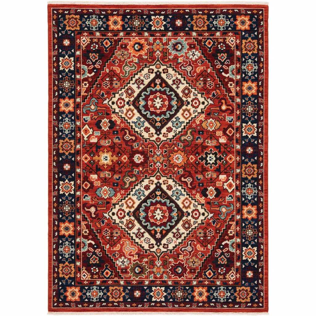 Durable, Stain-Resistant Vintage Oriental Scatter Rug in Vibrant Red and Blue