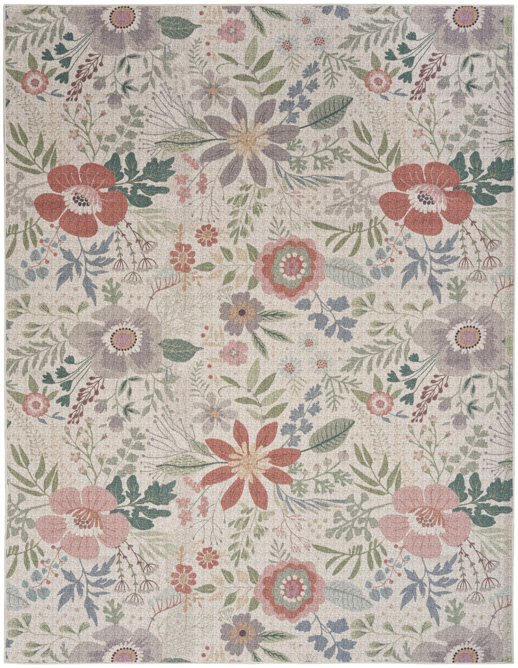 Exquisite 6-Foot by 9-Foot Washable and Non-Skid Area Rug with Ivory, Green, and Red Floral Design for Home Decor
