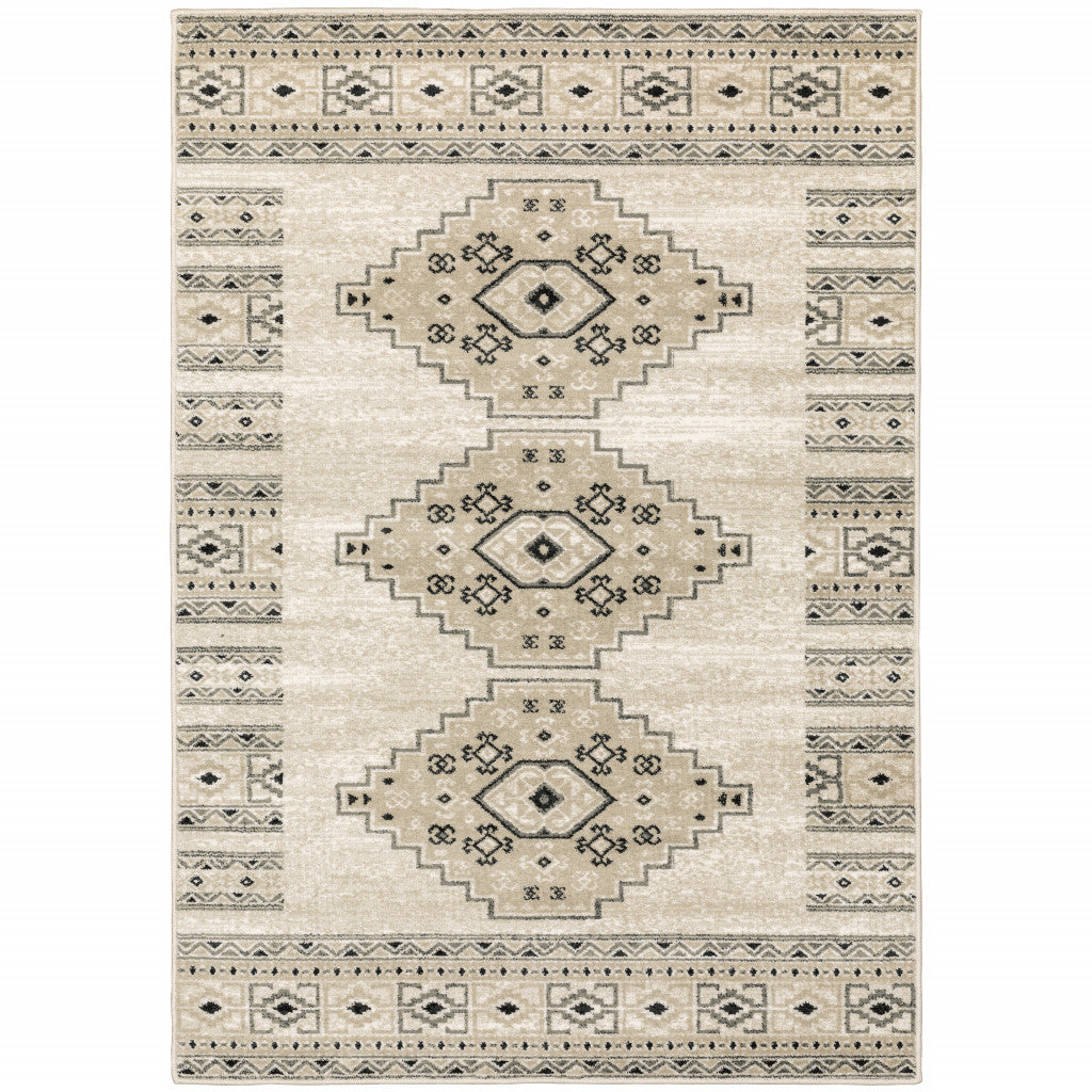 Southwestern Style Stain-Resistant Runner Area Rug with an Elegant Ivory and Grey Design for Fashionable Living Spaces