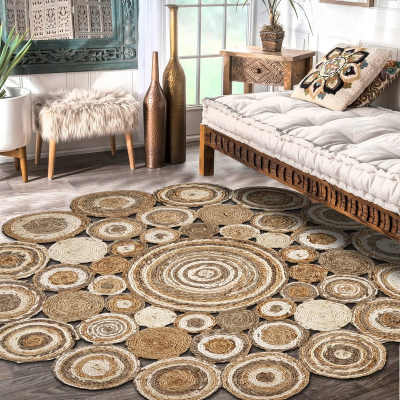 Exquisite Handcrafted Multi - Colored Bleached Jute Area Rug for a Globally Inspired Modern Home Decor