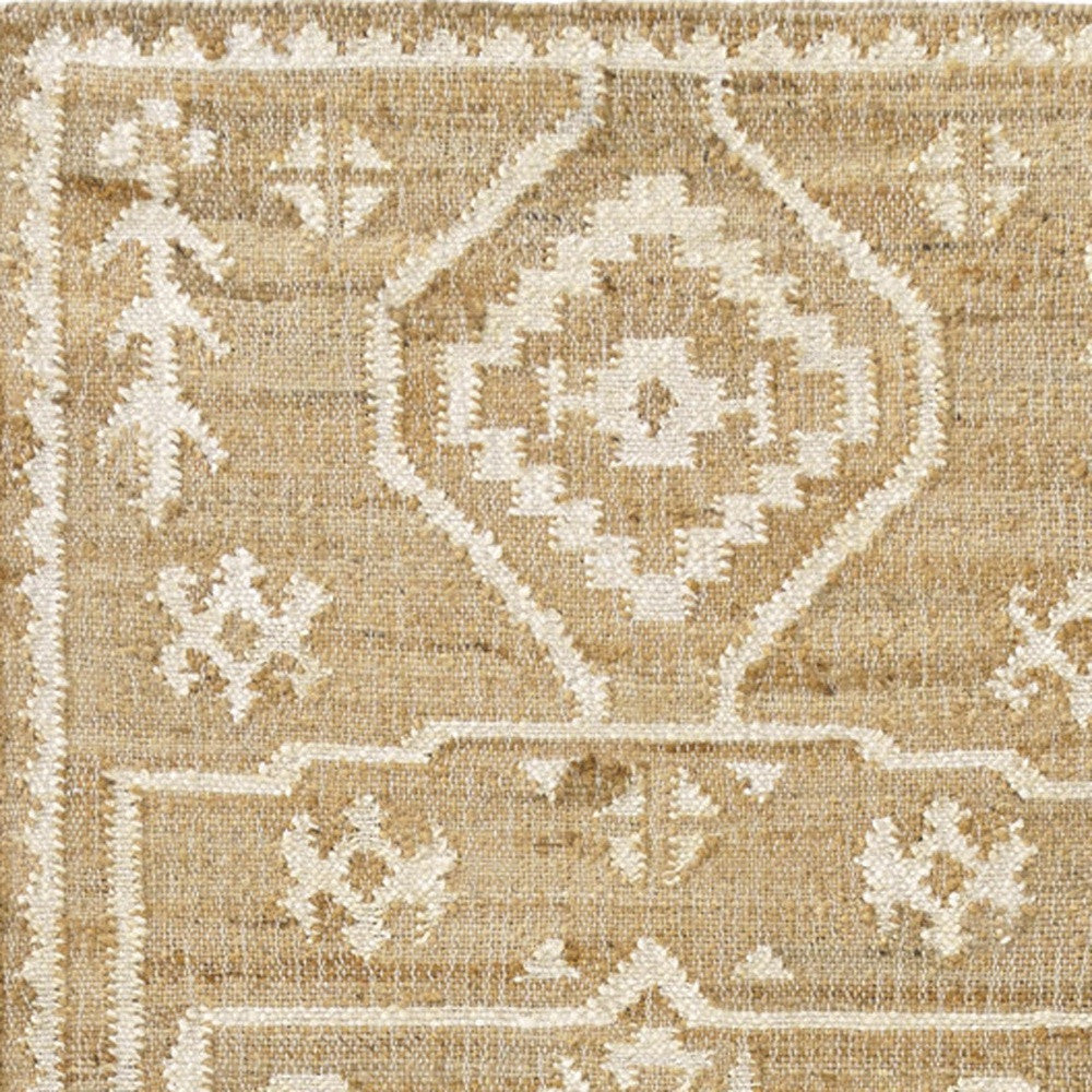 Exquisite Hand-Woven Jute Area Rug with Natural Ivory Medallion for Stylish Rooms