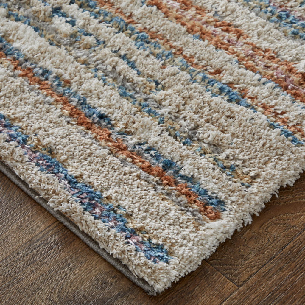 Stain-Resistant Striped Area Runner Rug with an Elegant Ivory, Blue, and Orange Pattern for Any Indoor Space