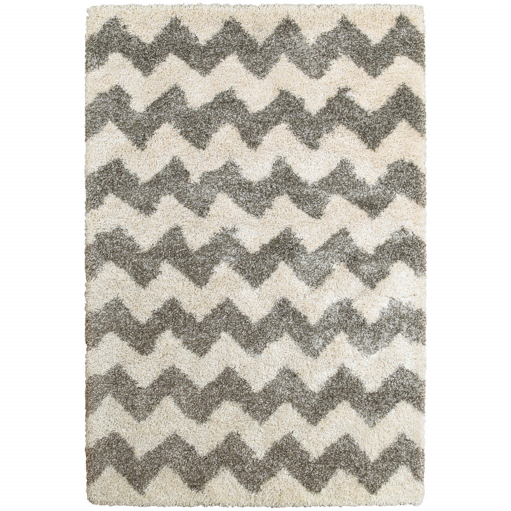 Soft Stain-Resistant Grey & Ivory Geometric Shag Runner Rug for Stylish Rooms