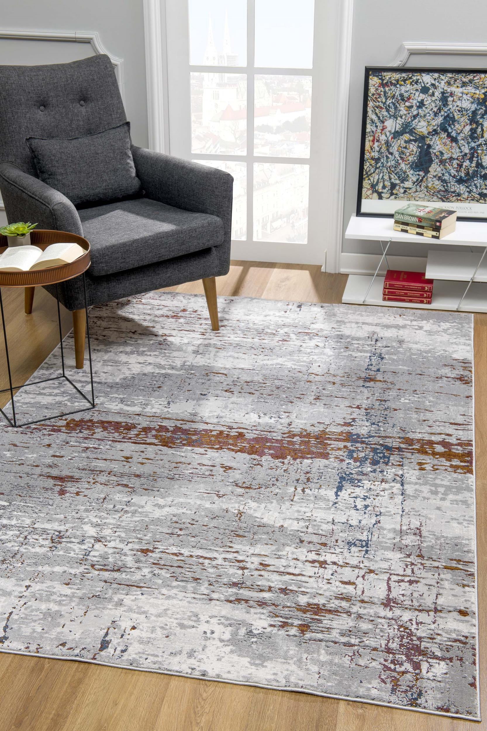 Stylish and Durable Gray & Brown Abstract Scraped Area Rug for Modern Homes