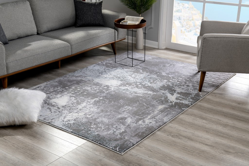 Stylish Gray Distressed Abstract Area Rug - Durable, Stain-Resistant & Comfortable