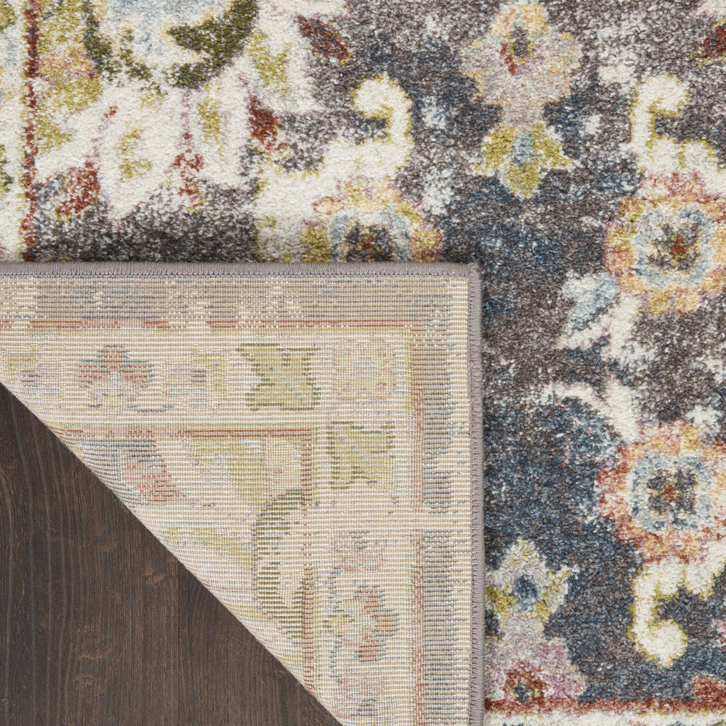 8' x 10' Durable, Stain-Resistant Charcoal Brown & Yellow Floral Distressed Area Rug