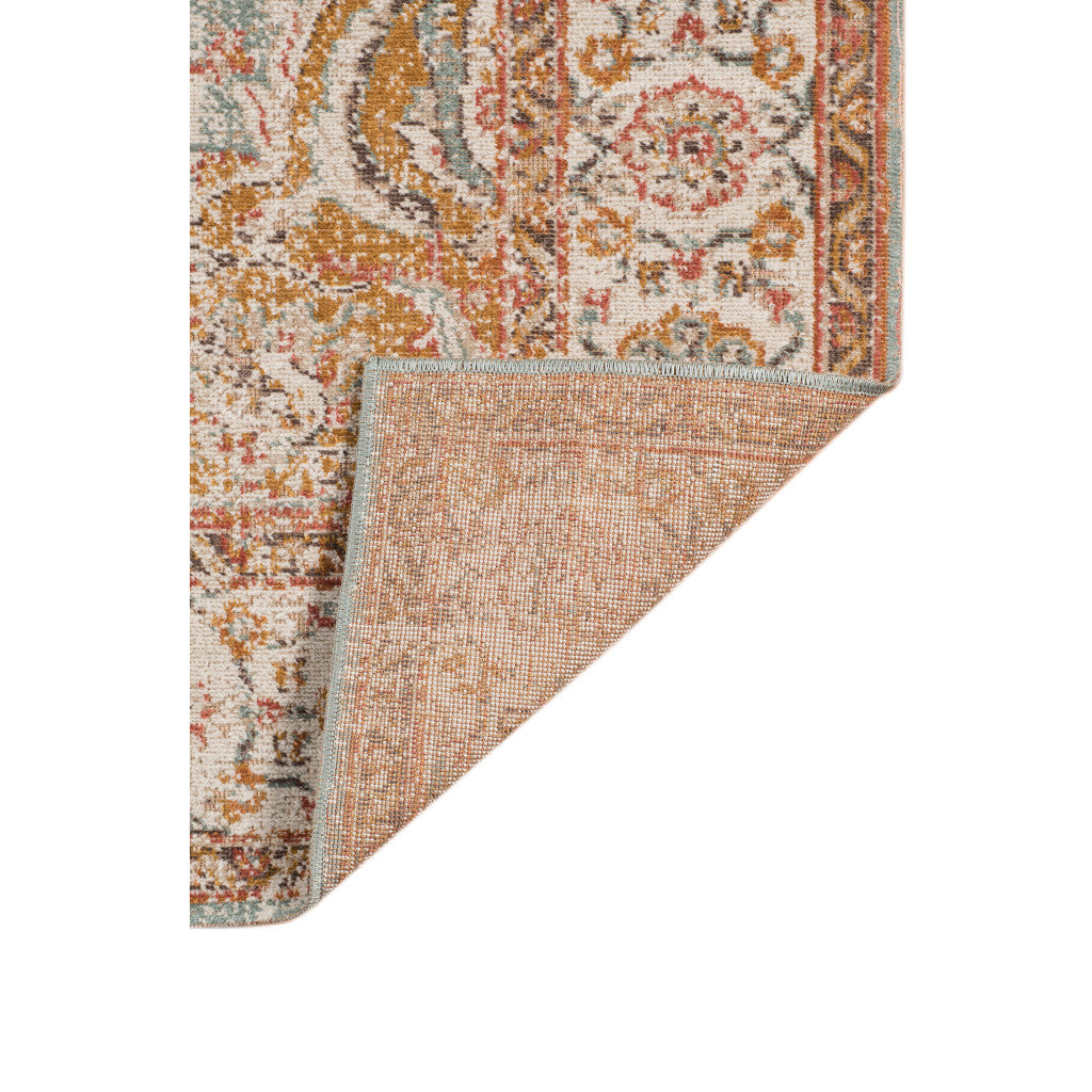 Stylish Ivory, Navy & Yellow Oriental Area Rug - Ideal for Family Homes with Kids & Pets