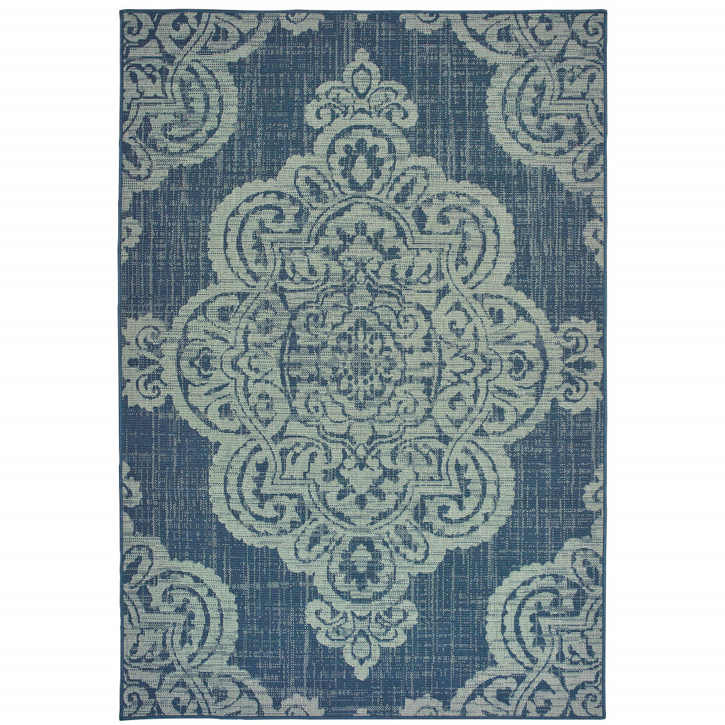 Stylish and Durable Indoor-Outdoor Area Rug with Blue Oriental Design, Stain-Resistant for Any Living Space