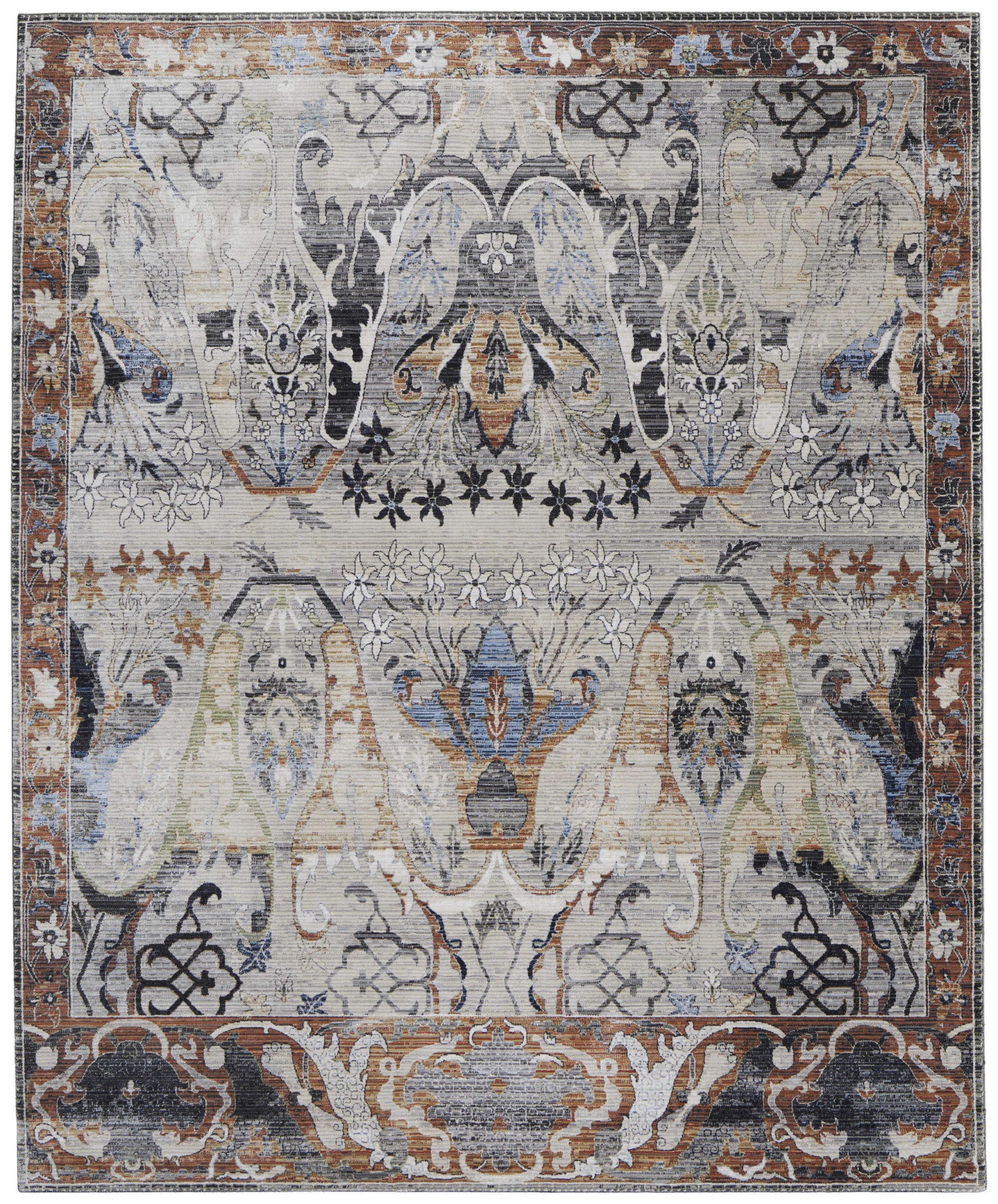 Stylish Power Loomed Ikat Area Rug in Gray, Black, and Red - Stain Resistant, Perfect for Any Room Decoration