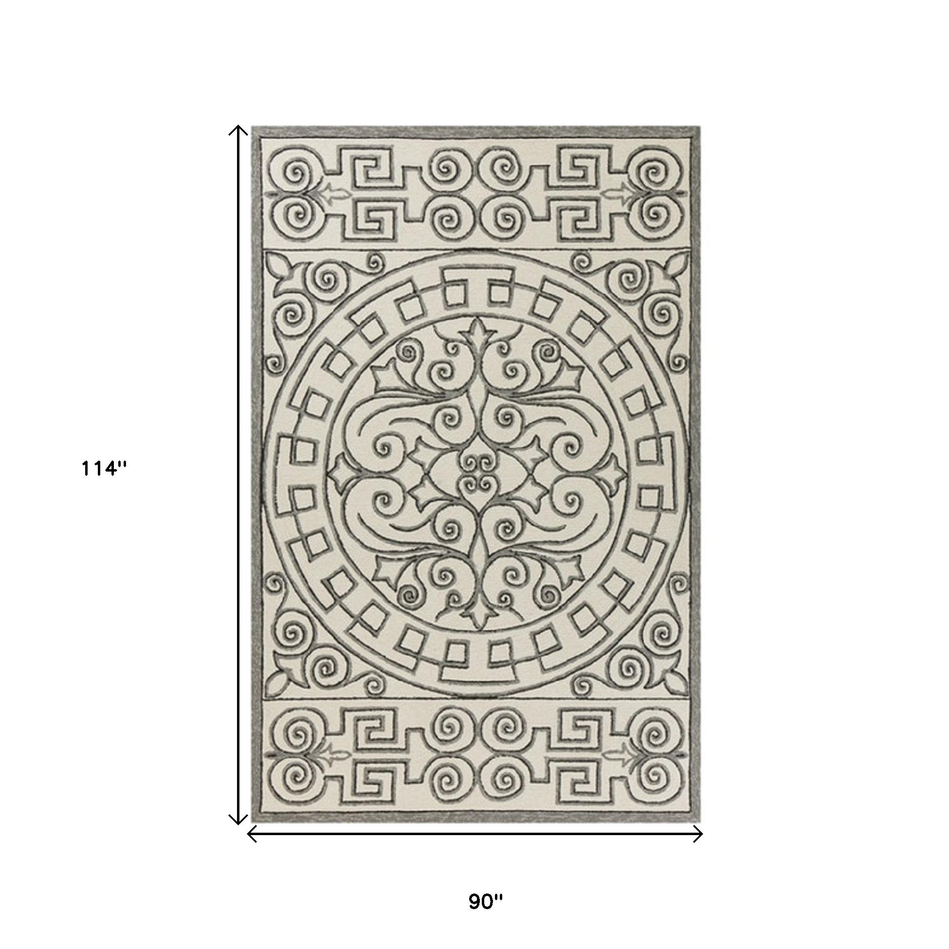 Exquisite Handmade Outdoor and Indoor Area Rugs in Elegant Gray and Ivory Damask Pattern to Elevate Your Space's Decor
