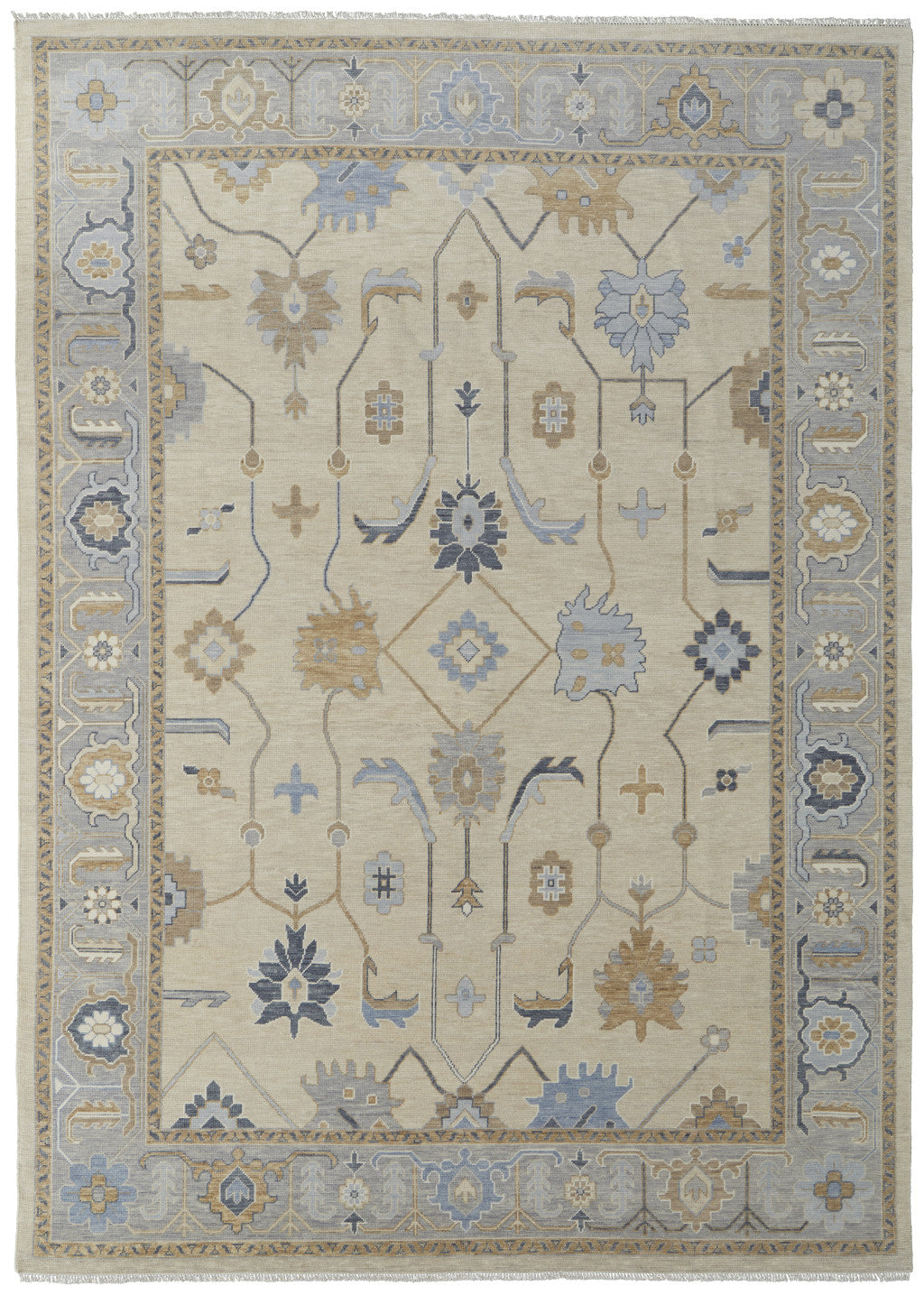 Stylish and Stain-Resistant Hand-Knotted Gray and Blue Floral Area Rug for Home Decor