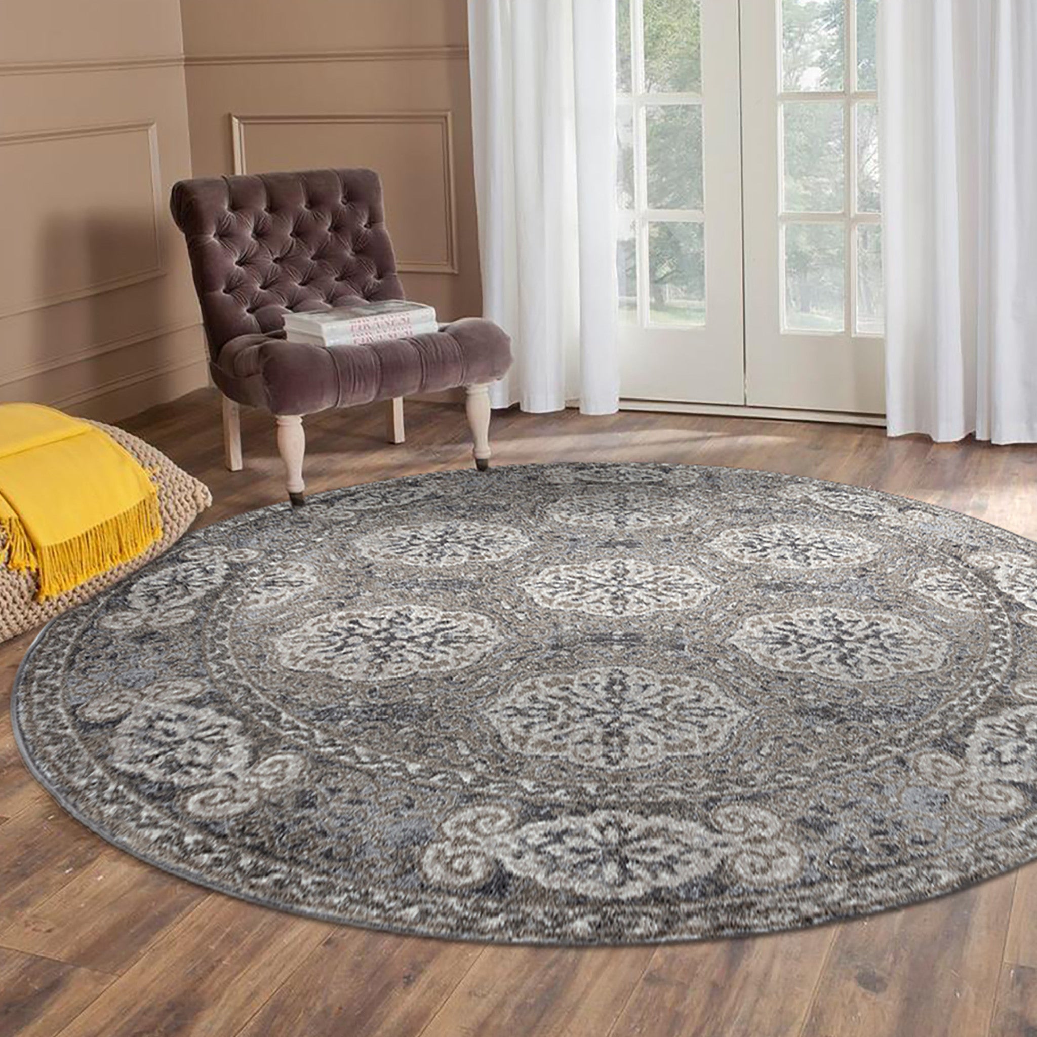 Stylish Stain-Resistant Charcoal and Ivory Medallion Area Rug for Every Space