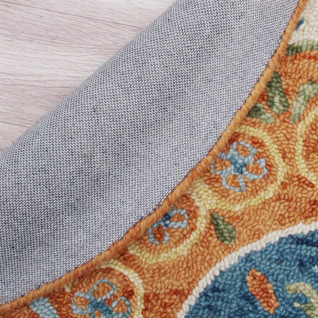 Round Orange Traditional Medallion Hand - Tufted Wool Area Rug: A Stylish and Long - lasting Home Decorative Accent