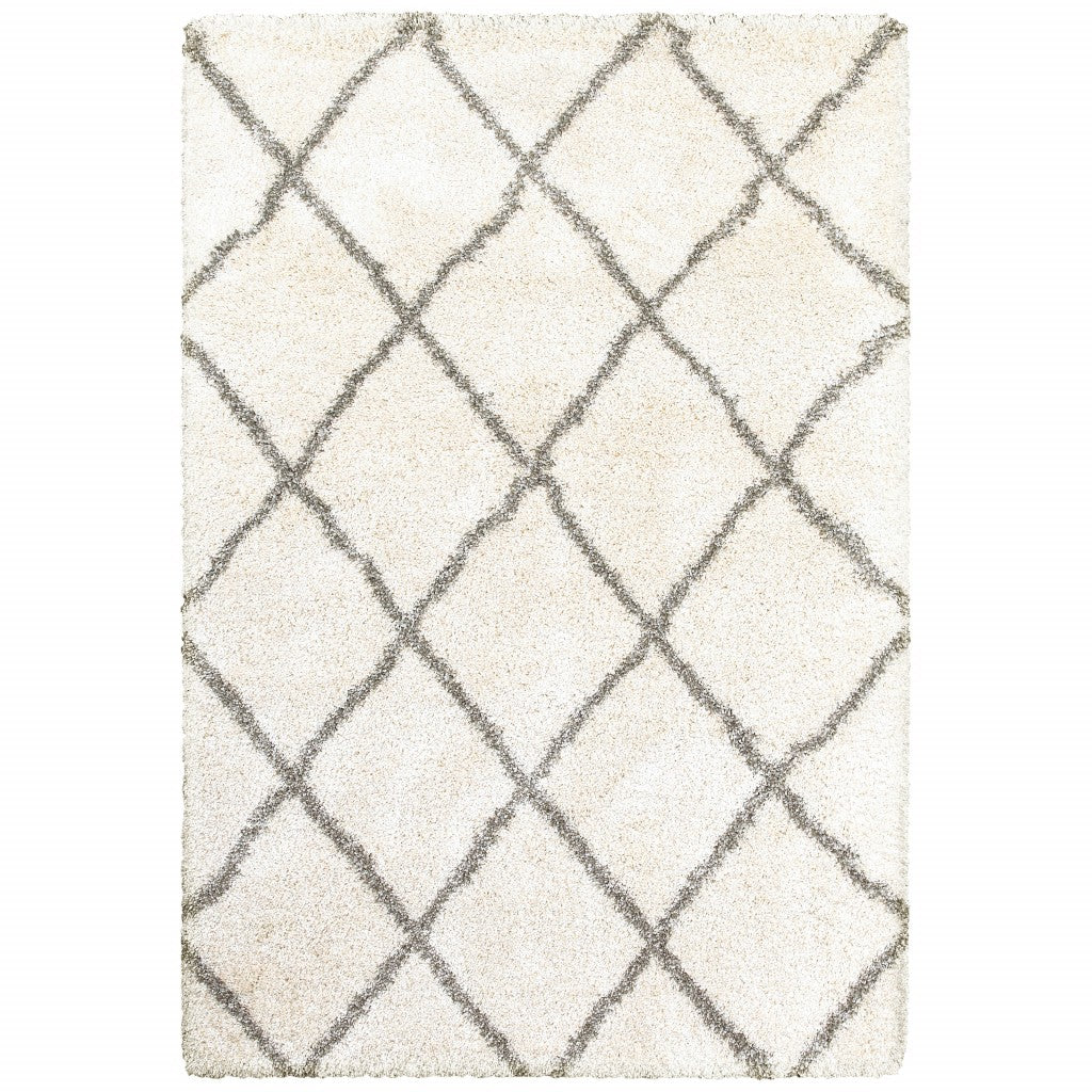 Stylish Ivory and Gray Geometric Lattice Modern Area Runner Rug for Cozy Indoor Living Spaces