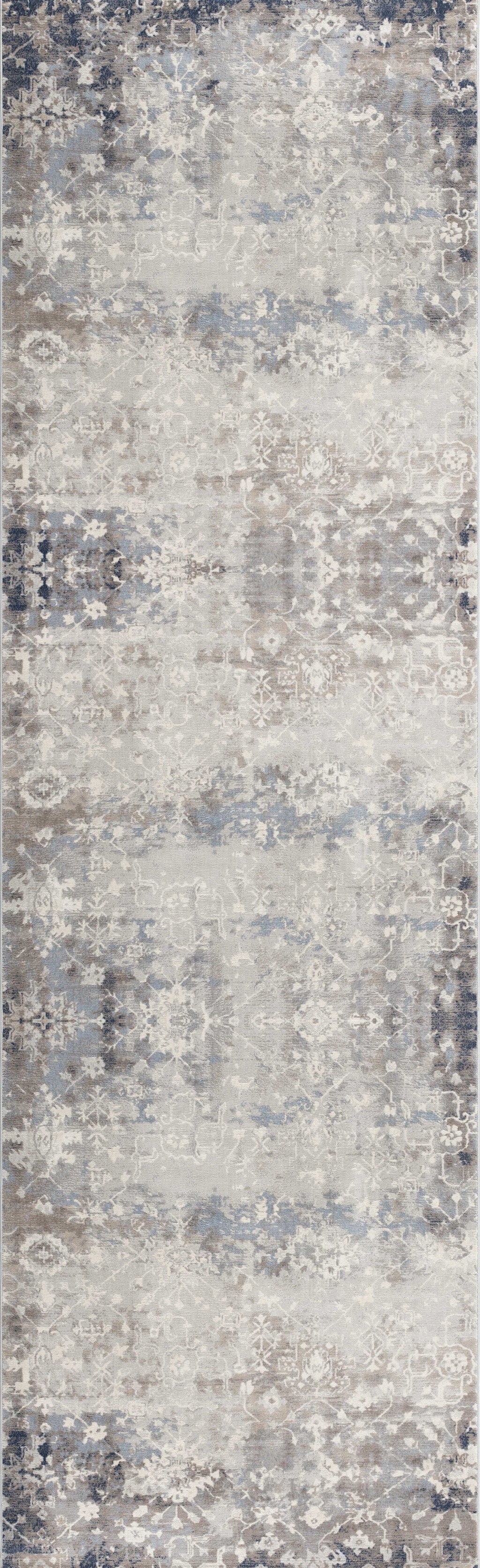 Elegant Navy and Beige Distressed Vines Runner Rug for Durable Modern Homes