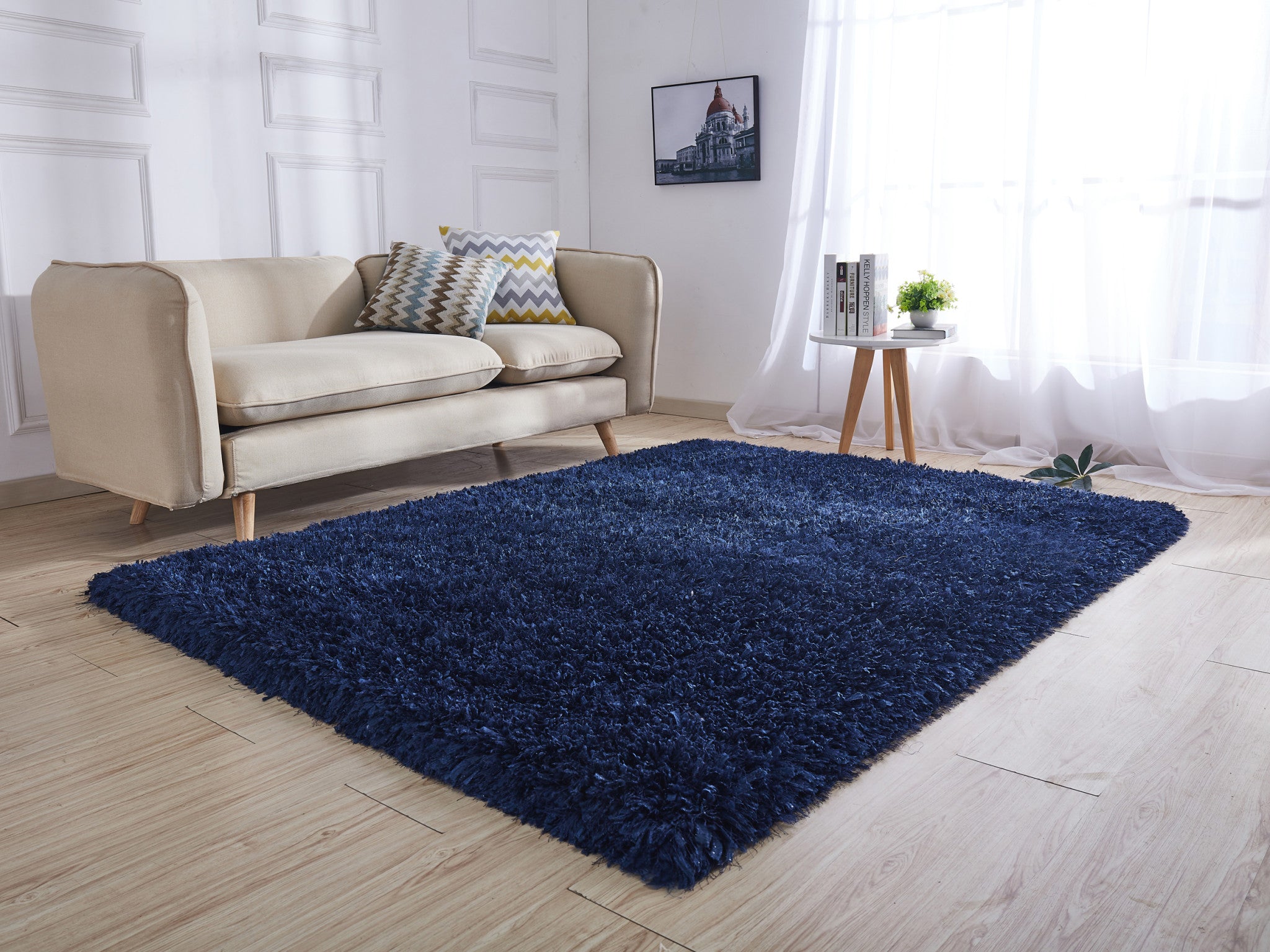 Navy Blue Hand-Tufted Shag Rectangle Area Rug for Adding Comfort and Style to Any Room