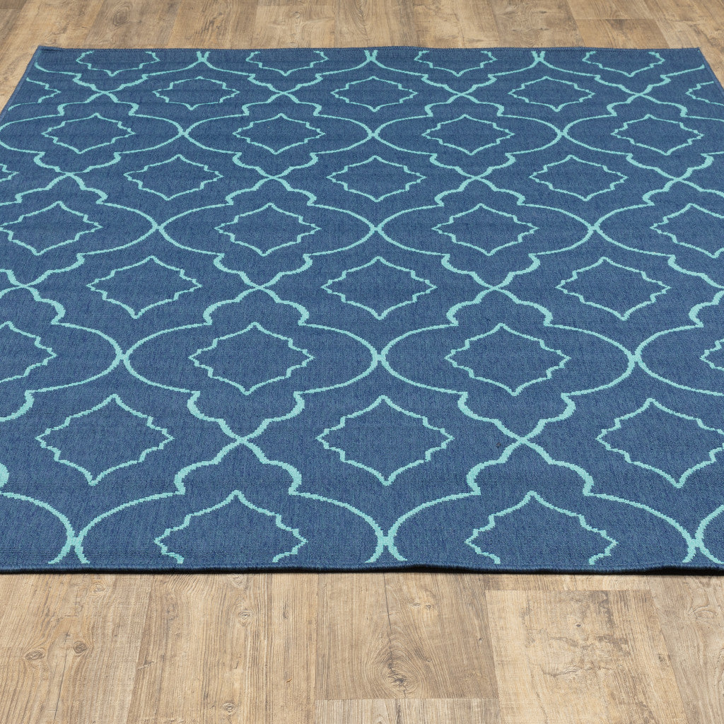 Stain-Resistant Blue Geometric Outdoor and Indoor Area Rug for Enhancing Living Spaces