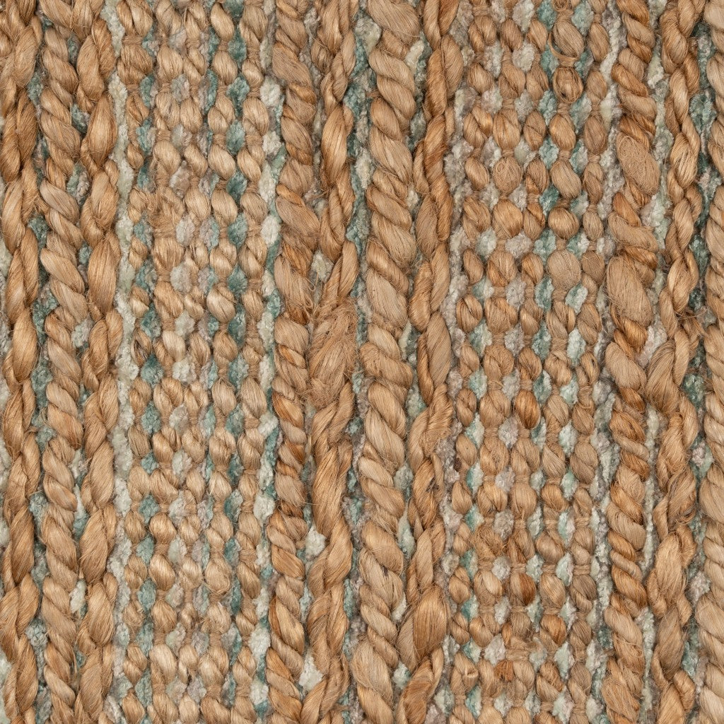 Stylish and Durable Teal and Natural Color Braided Jute Floor Area Rug Suitable for Any Indoor Space