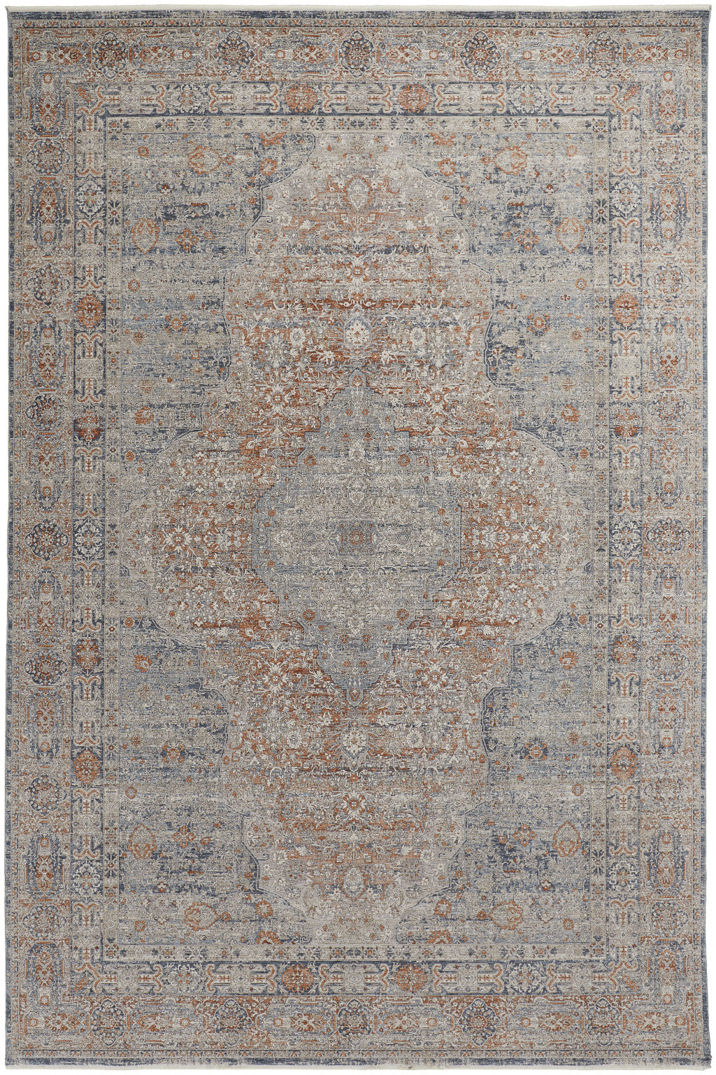 Exquisite Oriental Style Area Runner Rug with Worn and Faded Pattern, Fringed and Stain-Resistant for Family Living Spaces