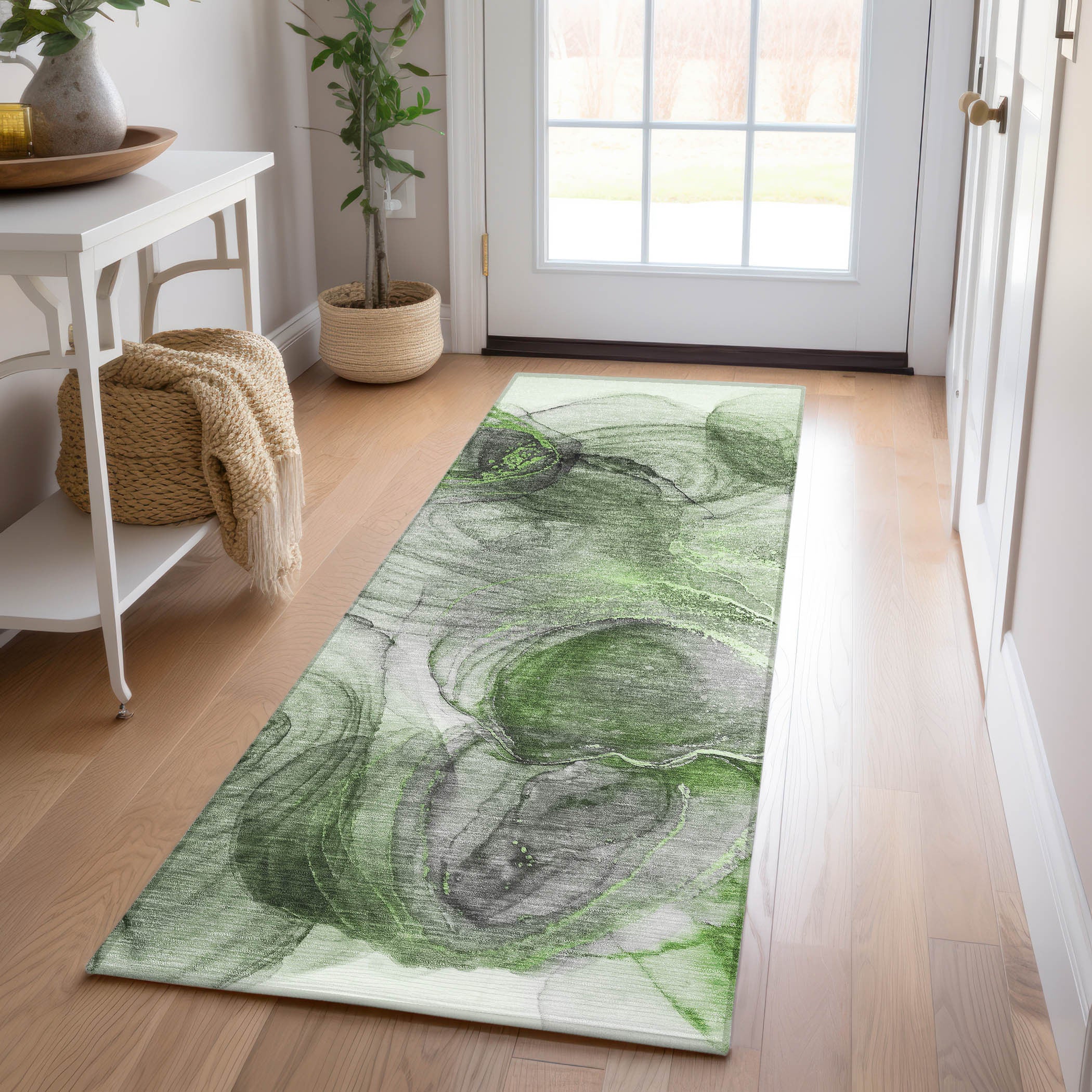 Stylish Purple Washable Non-Skid Abstract Runner Rug for Indoor & Outdoor Use