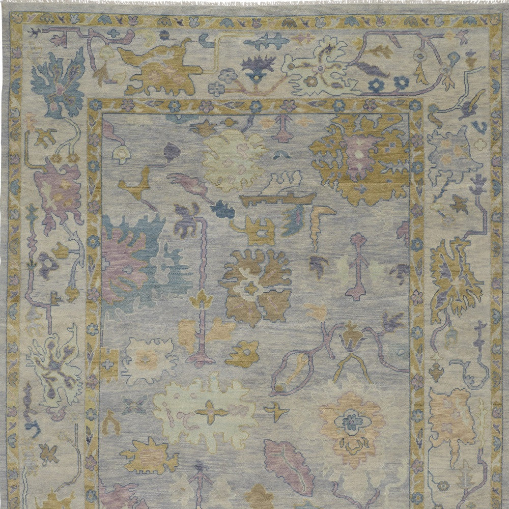 Stain-Resistant Hand-Knotted Oriental Area Rug in Vibrant Gold, Blue & Purple