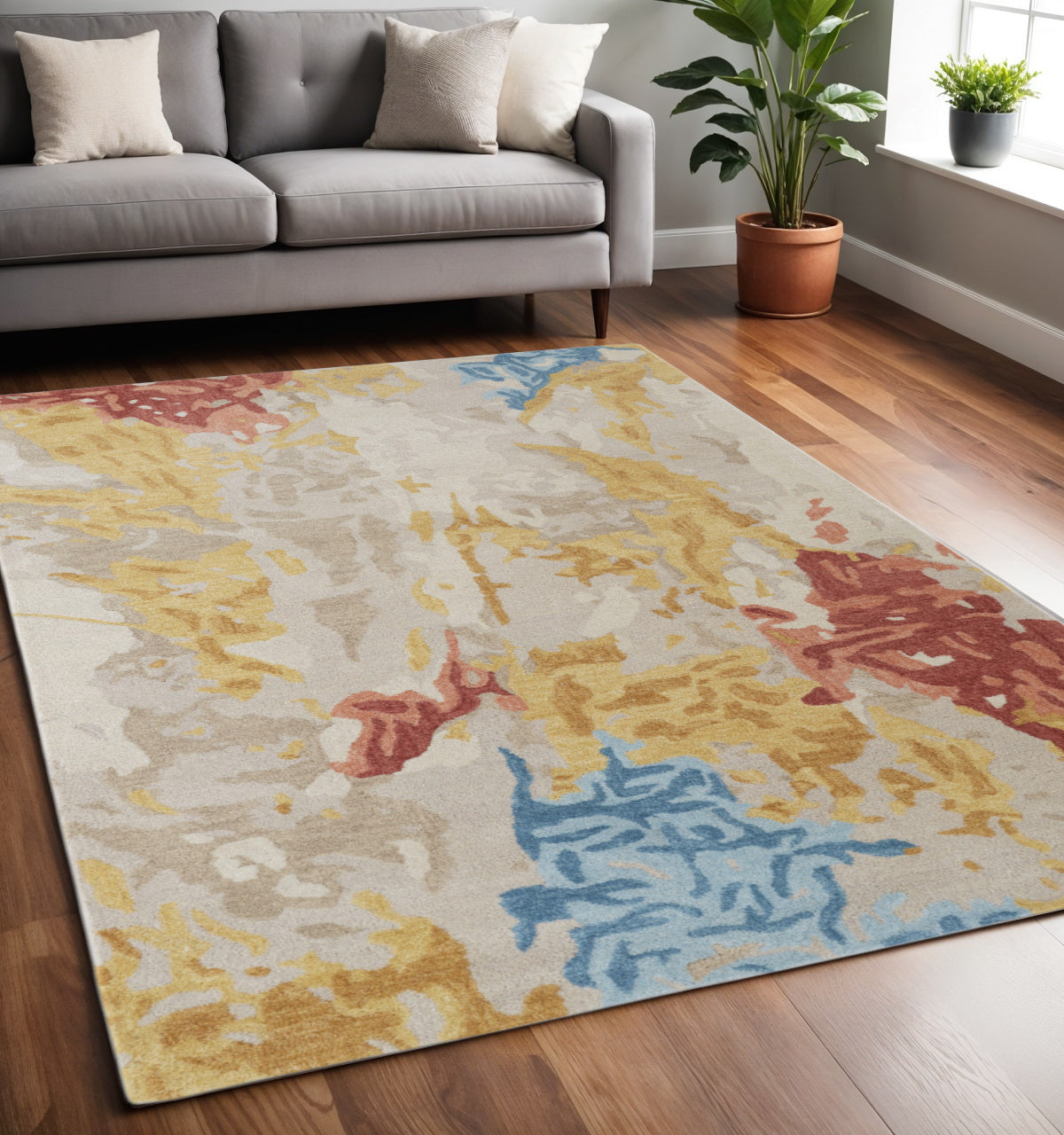 Stain-Resistant Handmade Wool Abstract Area Rug for Stylish, Kid-Friendly Rooms