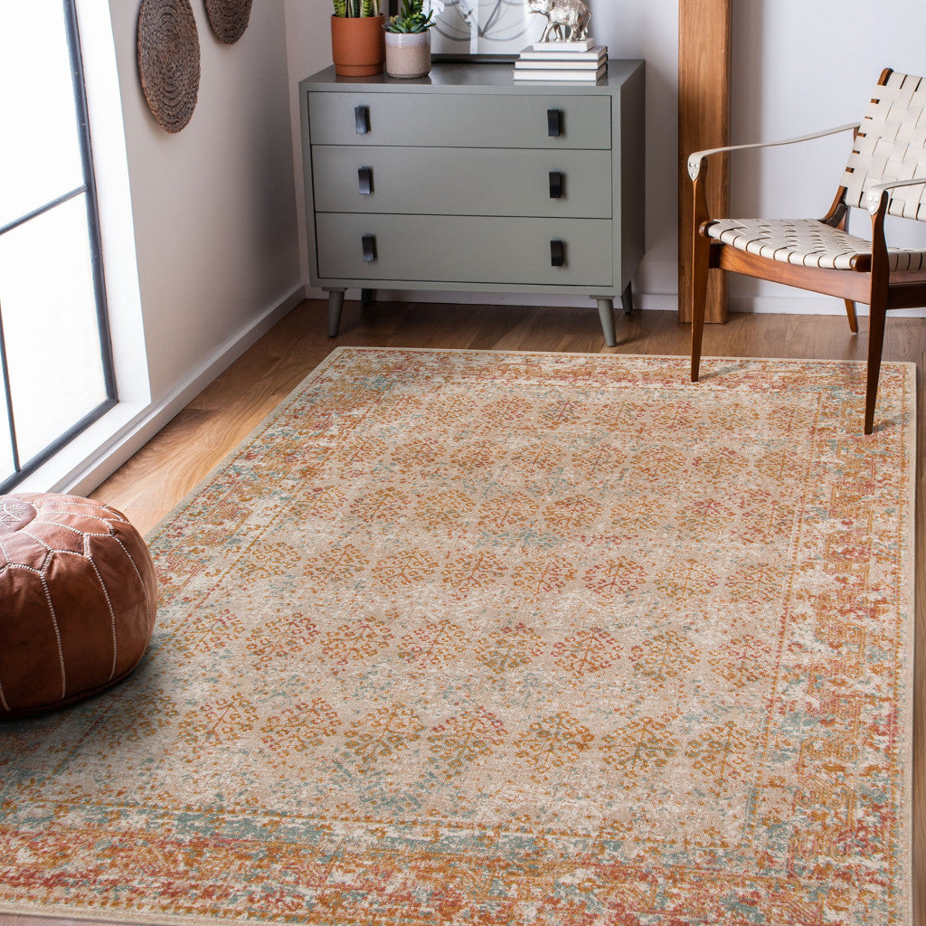 Stylish Teal and Orange Medallion Power Loom Area Rug - Stain Resistant for Pet Homes