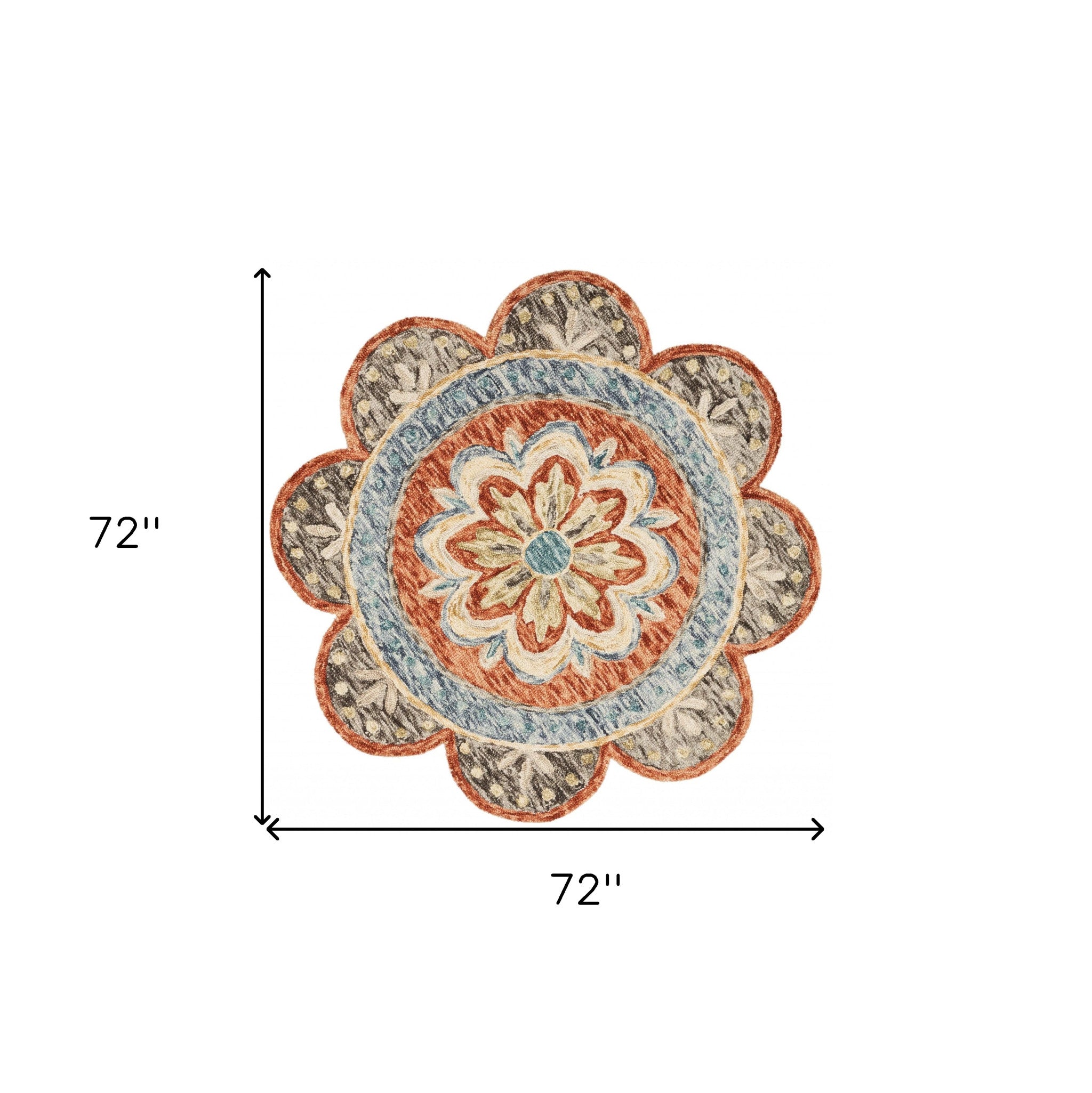 Handmade Orange Round Area Rug with Scalloped Edge - Wool for Comfort & Classic Style