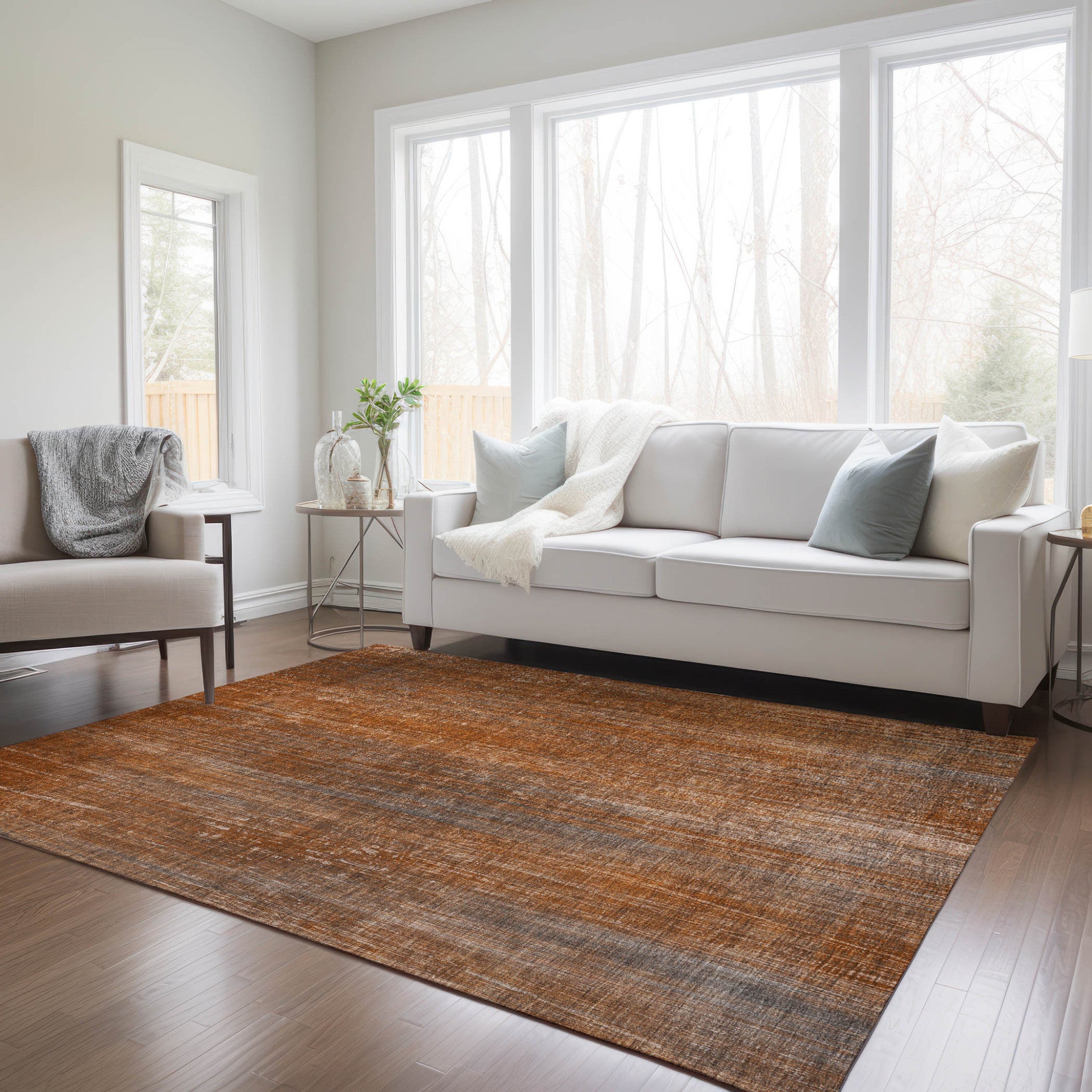 Washable, Non-Skid, Stain-Resistant Blue Striped Rug for Indoor & Outdoor Use, Ideal for Pets