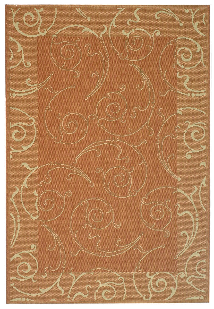 Stylish Courtyard Decor - Luxurious Power Loomed Indoor and Outdoor Area Rug Featuring an Elegant Vine Scroll Pattern