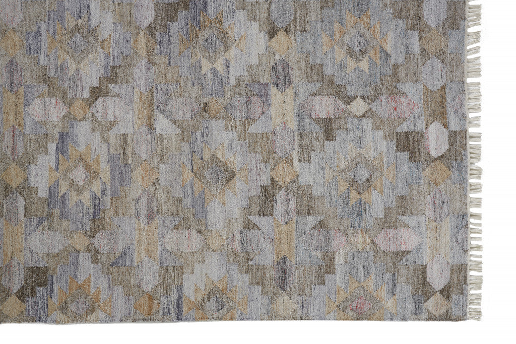 Stylish Hand-Woven Gray and Blue Geometric Area Rug with Elegant Fringe