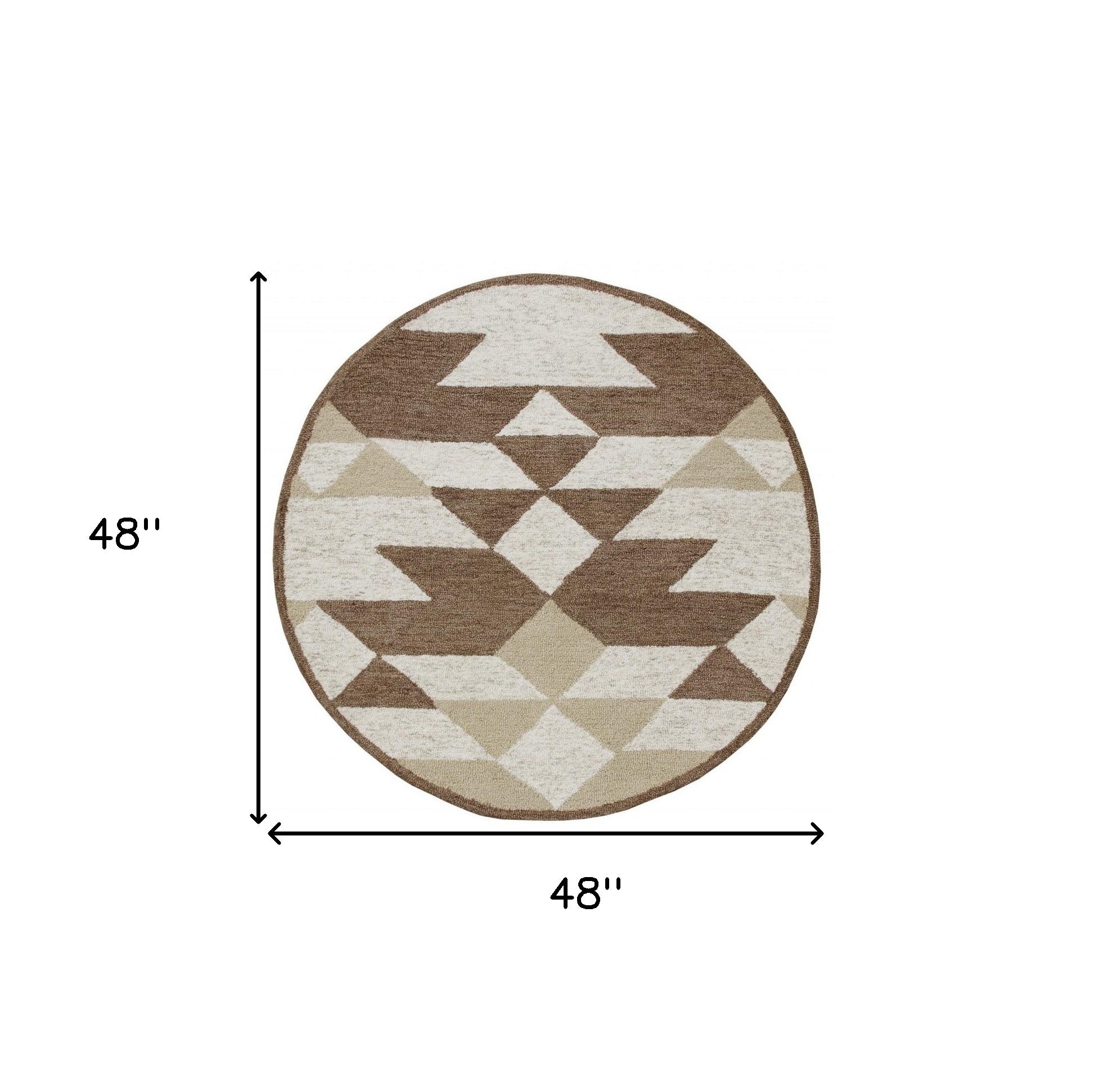 Durable Round Brown Bohemian Geometric Wool Area Rug for Modern & Classic Homes