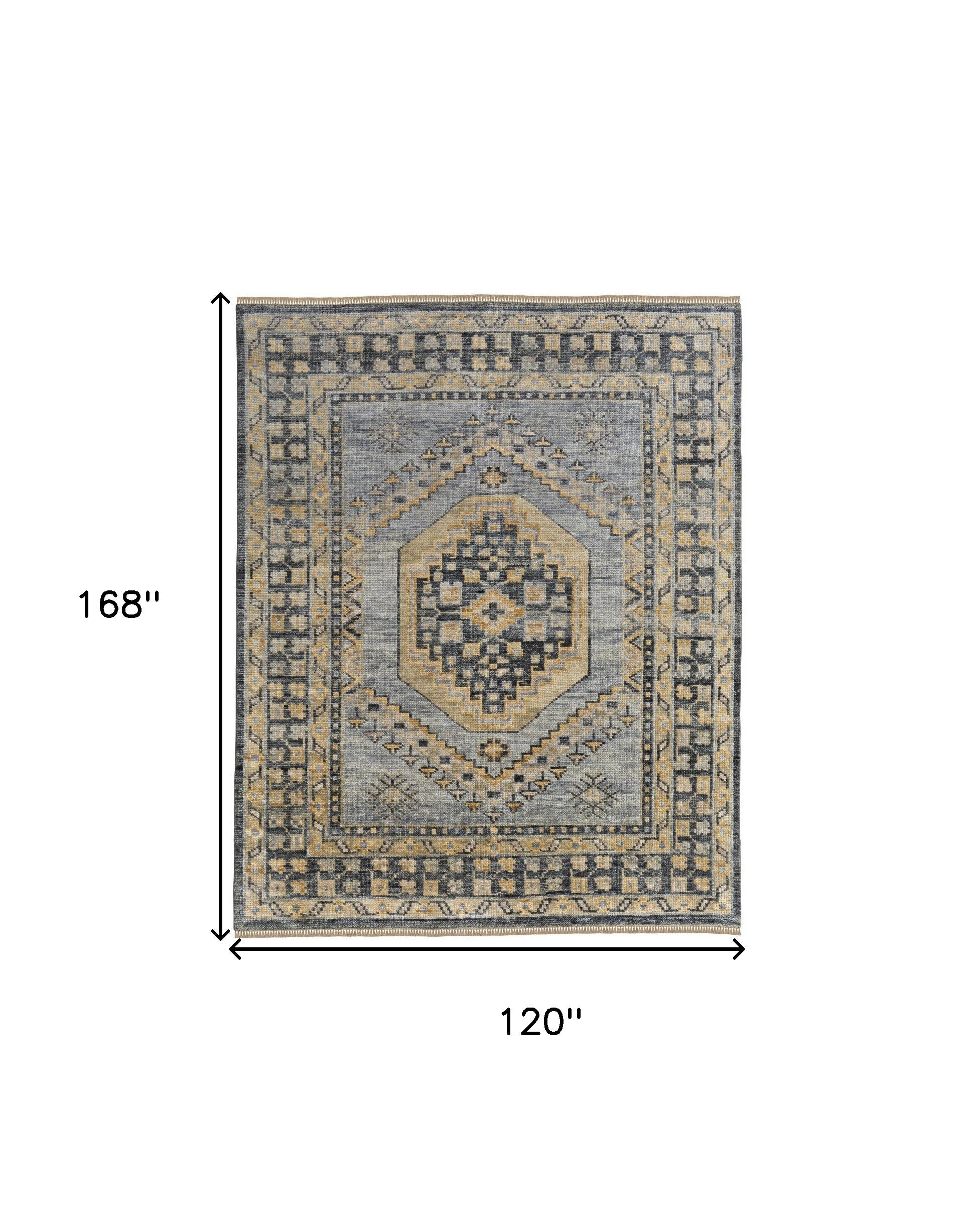 Stylish Hand - Knotted Blue - Gray & Tan Oriental Area Rug, Stain - Resistant & Unique