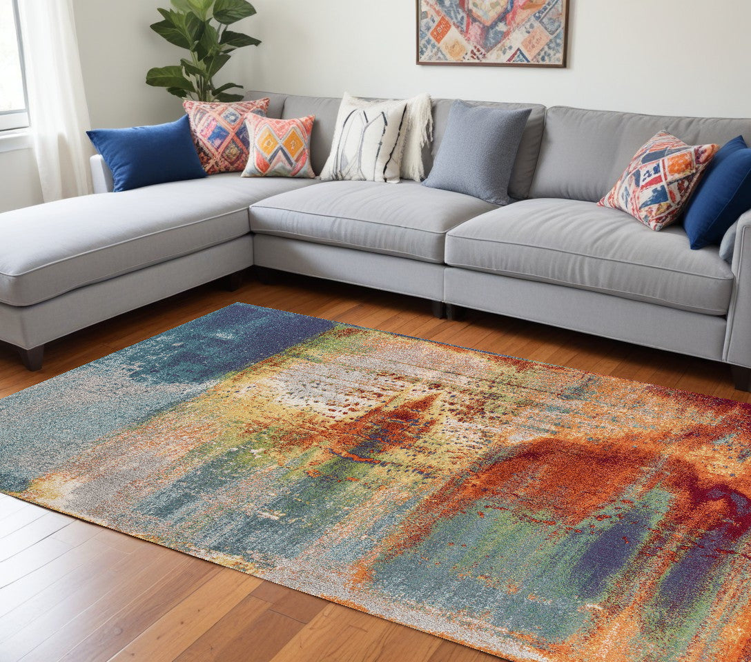 Ivory and Blue Contemporary Machine-Woven Area Rug for Cozy Home Decor